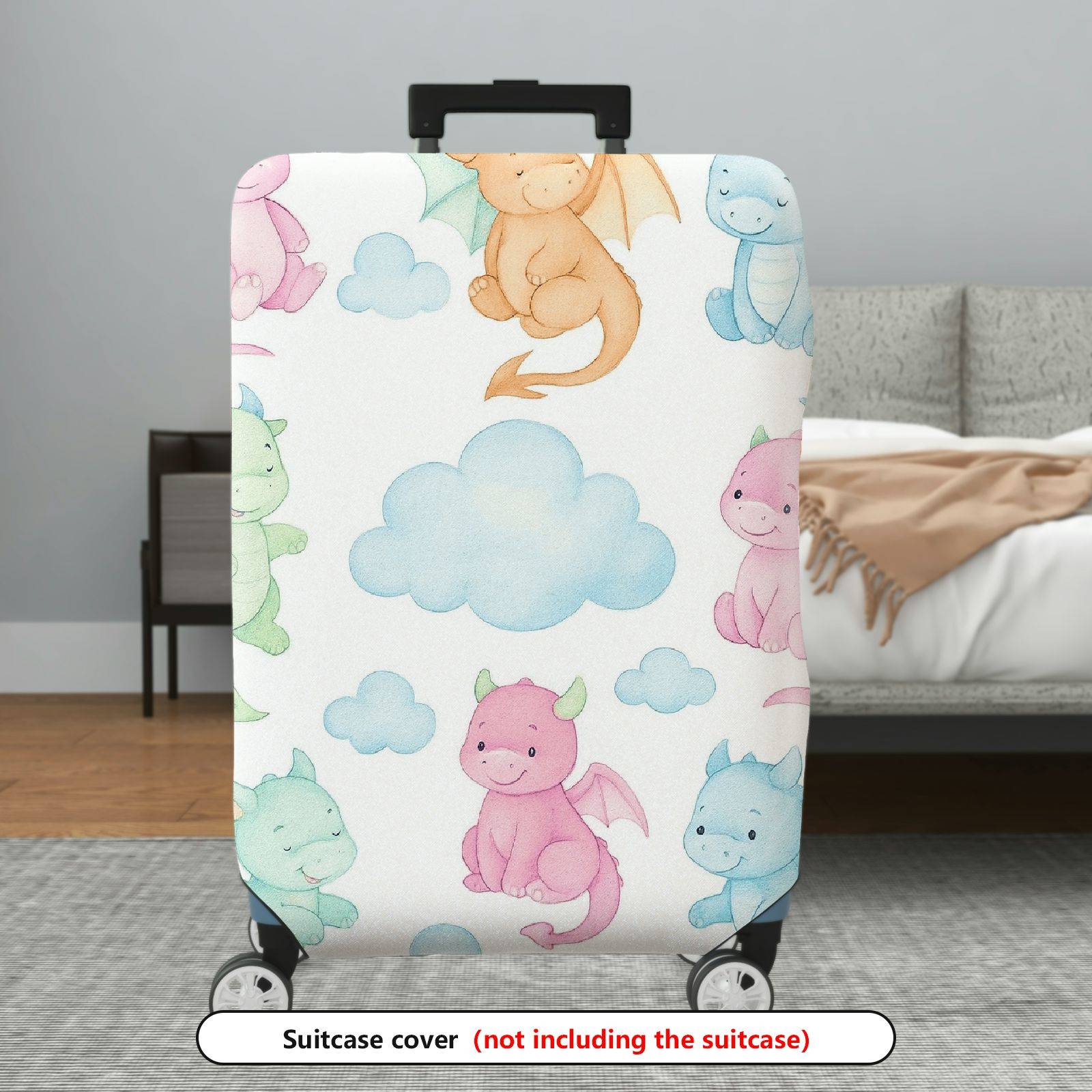 1-Piece Cute Fantasy Dragon Cloud Pastel Colorful  Suitcase Luggage Cover, Stretch Protective Sleeve
