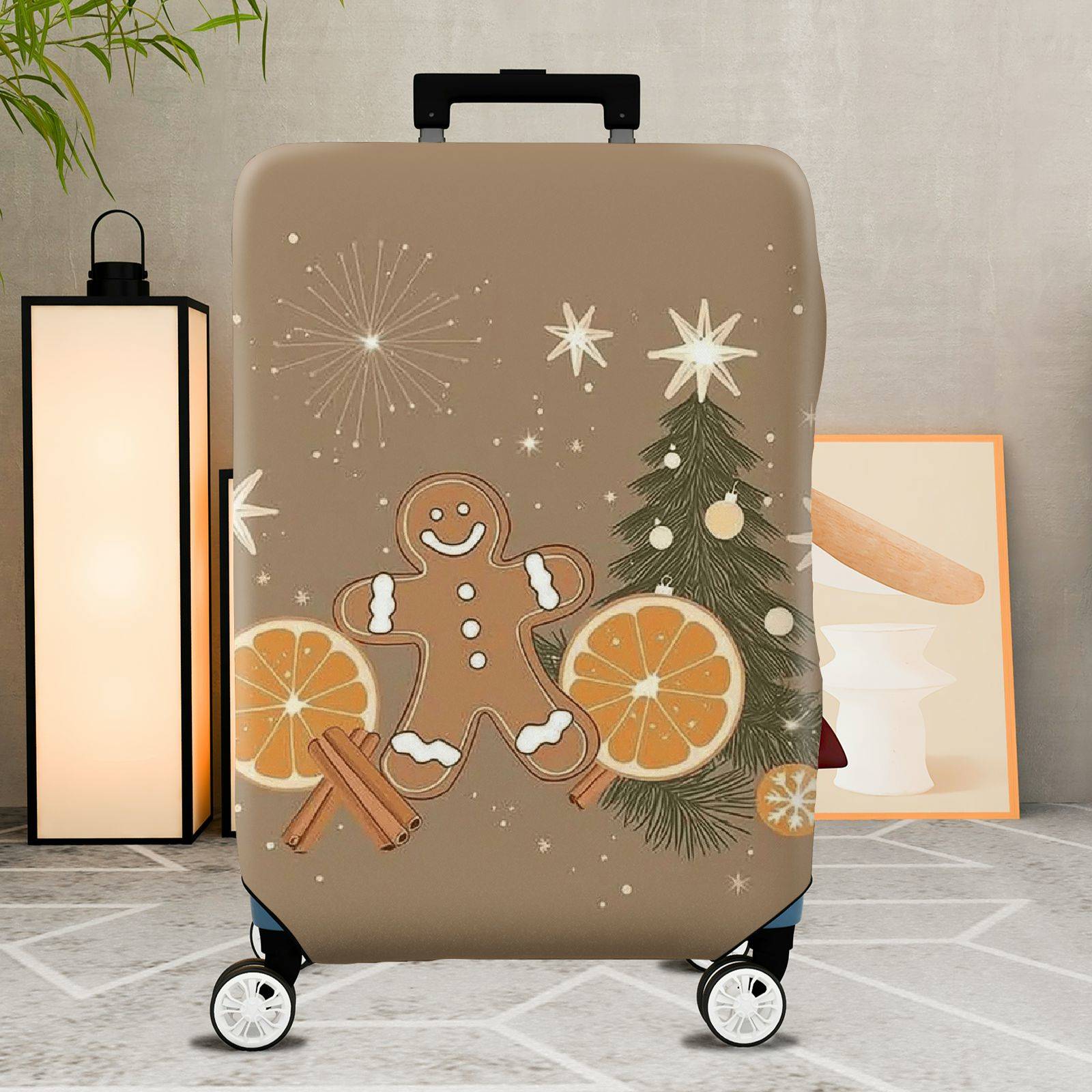 1-Piece Gingerbread Orange Cinnamon Christmas Holiday Star  Suitcase Luggage Cover, Stretch Protective Sleeve