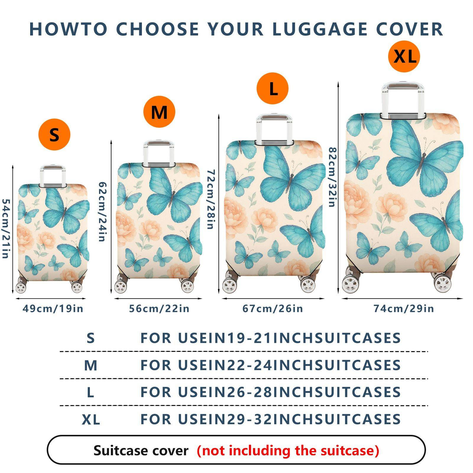 1-Piece Butterfly Floral Pastel Travel Luggage  Suitcase Luggage Cover, Stretch Protective Sleeve