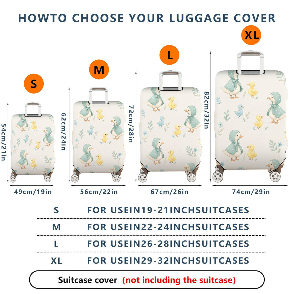 1-Piece Duckling Floral Pastel Cute Animal  Suitcase Luggage Cover, Stretch Protective Sleeve