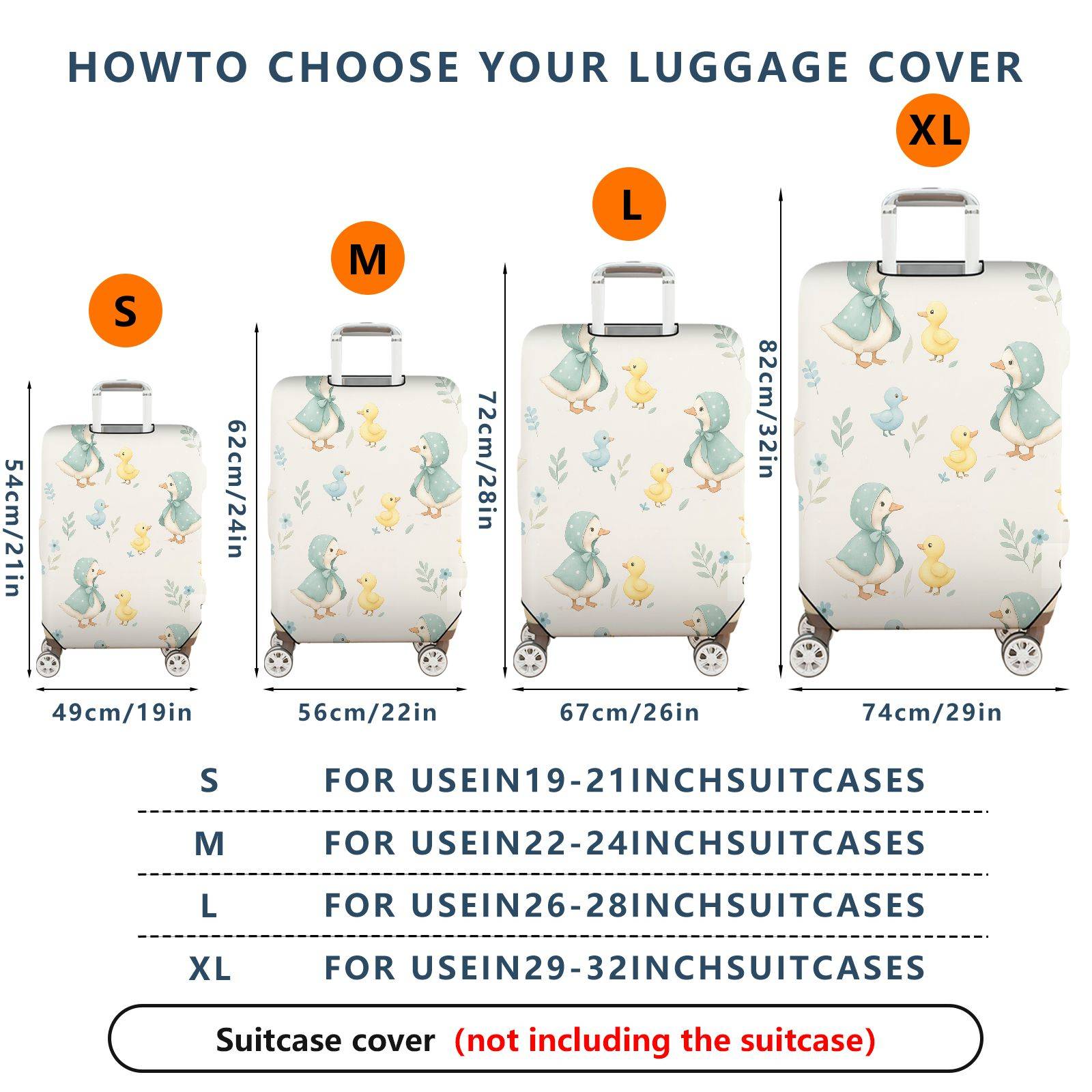 1-Piece Duckling Floral Pastel Cute Animal  Suitcase Luggage Cover, Stretch Protective Sleeve