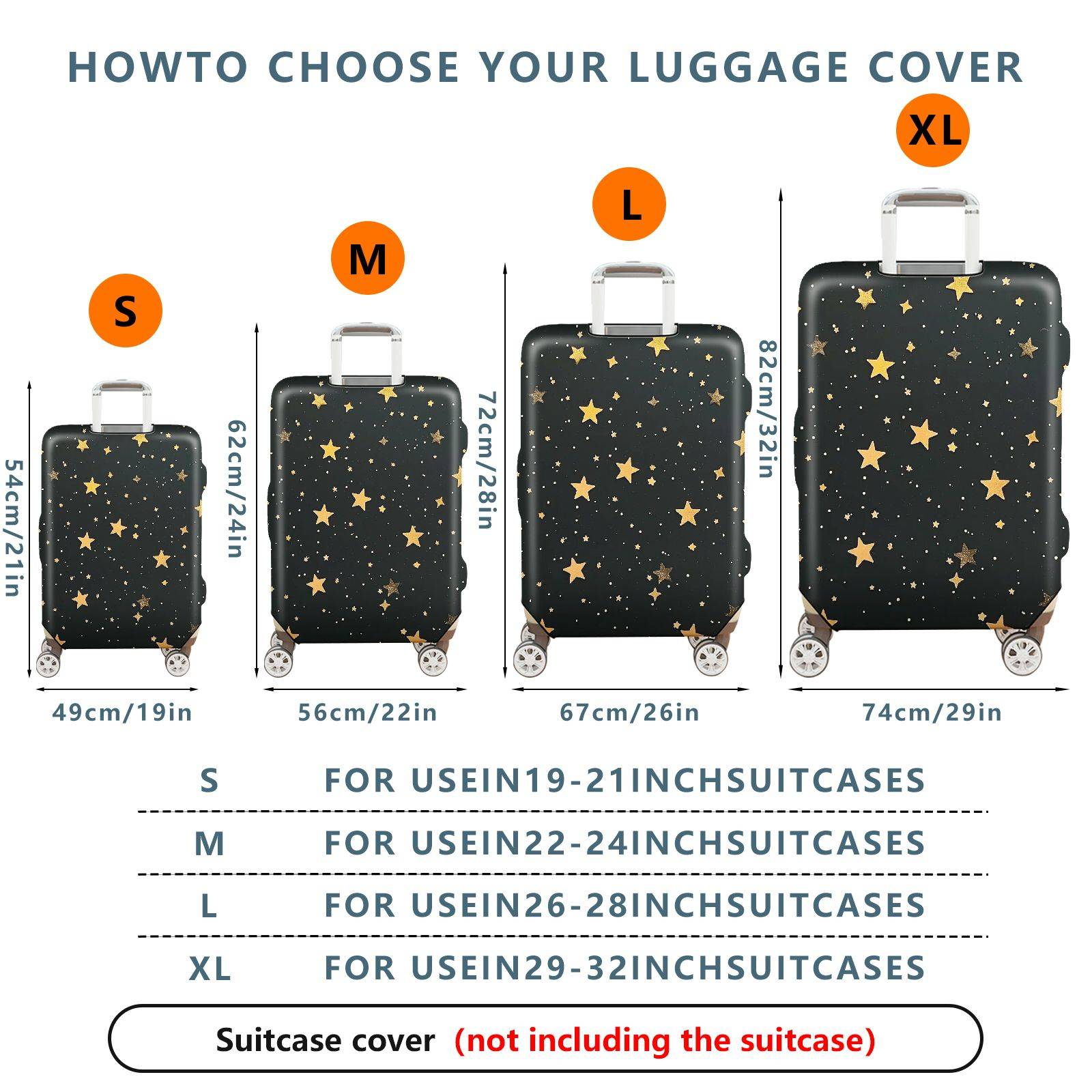 1-Piece Starry Night Golden Stars Constellation Celestial Cosmic  Suitcase Luggage Cover, Stretch Protective Sleeve