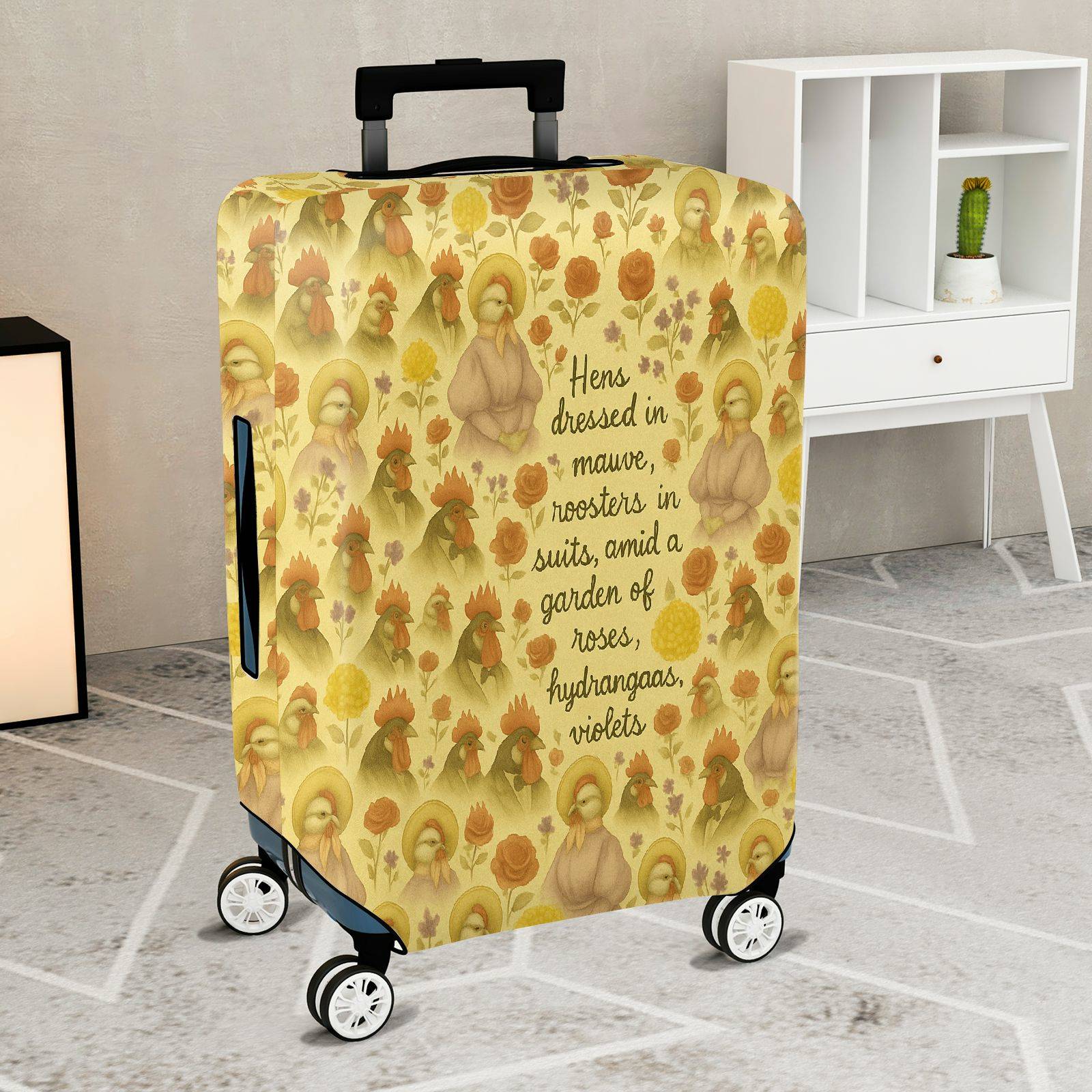 1-Piece Artistic Vintage Floral Hen Rooster Garden  Suitcase Luggage Cover, Stretch Protective Sleeve