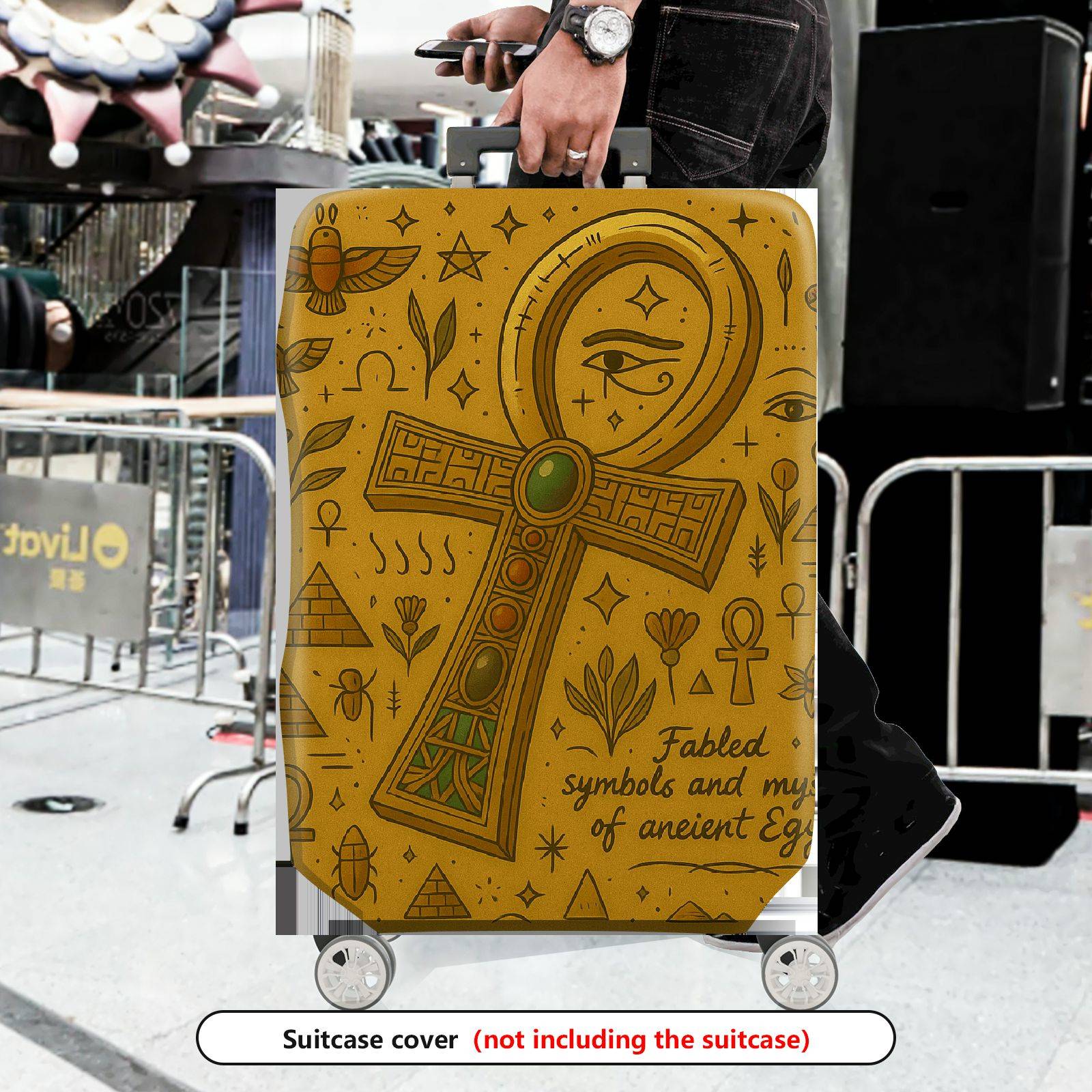 1-Piece Ancient Egyptian Hieroglyphic Ankh Mystical Pyramid  Suitcase Luggage Cover, Stretch Protective Sleeve