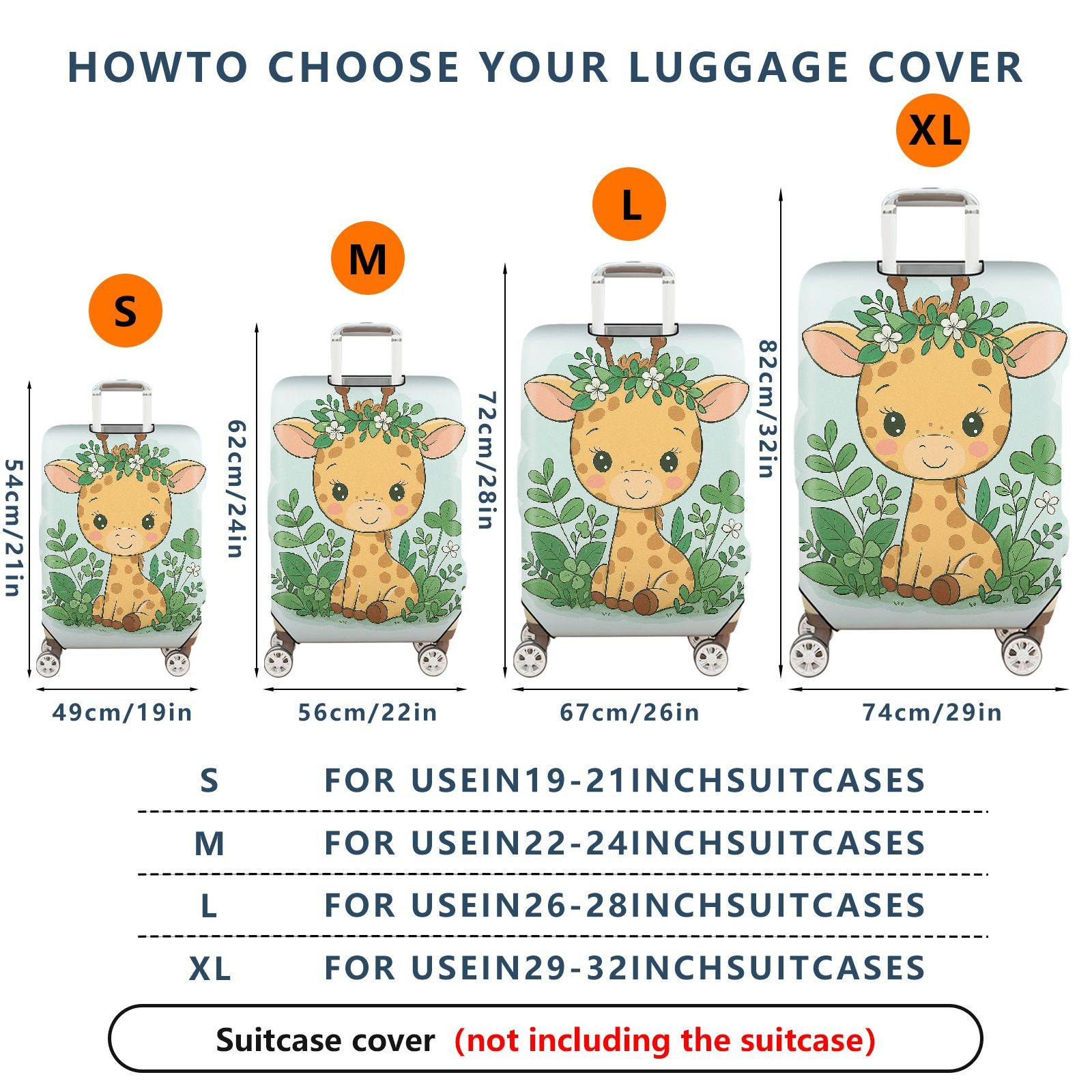 1-Piece Giraffe Forest Floral Animal  Suitcase Luggage Cover, Stretch Protective Sleeve