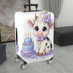 1-Piece Adorable  Cow Birthday Cake Purple Flower Decorative  Suitcase Luggage Cover, Stretch Protective Sleeve