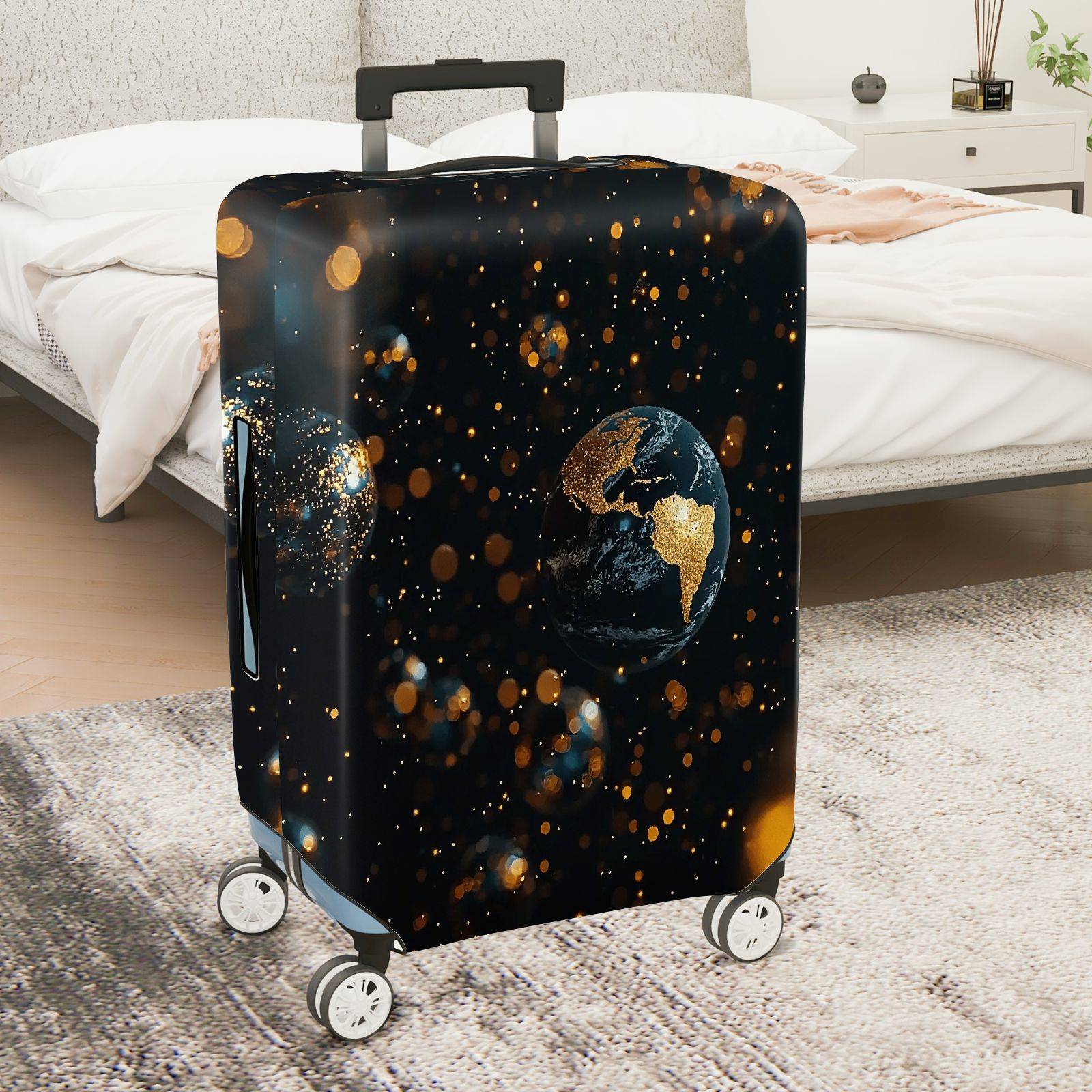 1-Piece Cosmic Glitter Earth Starry Space Universe  Suitcase Luggage Cover, Stretch Protective Sleeve