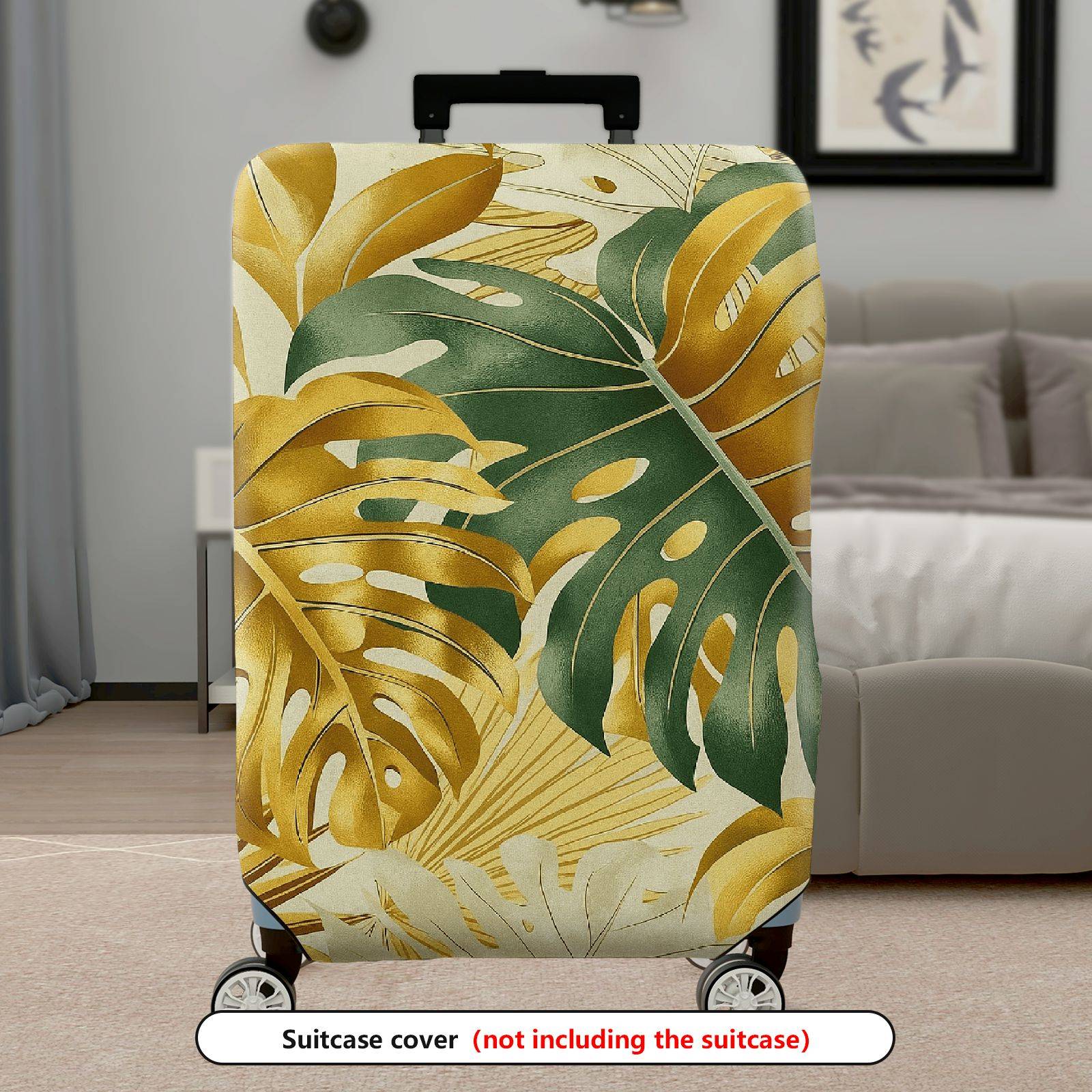 1-Piece Green Gold Tropical Leaf Decorative Exotic Artistic  Suitcase Luggage Cover, Stretch Protective Sleeve