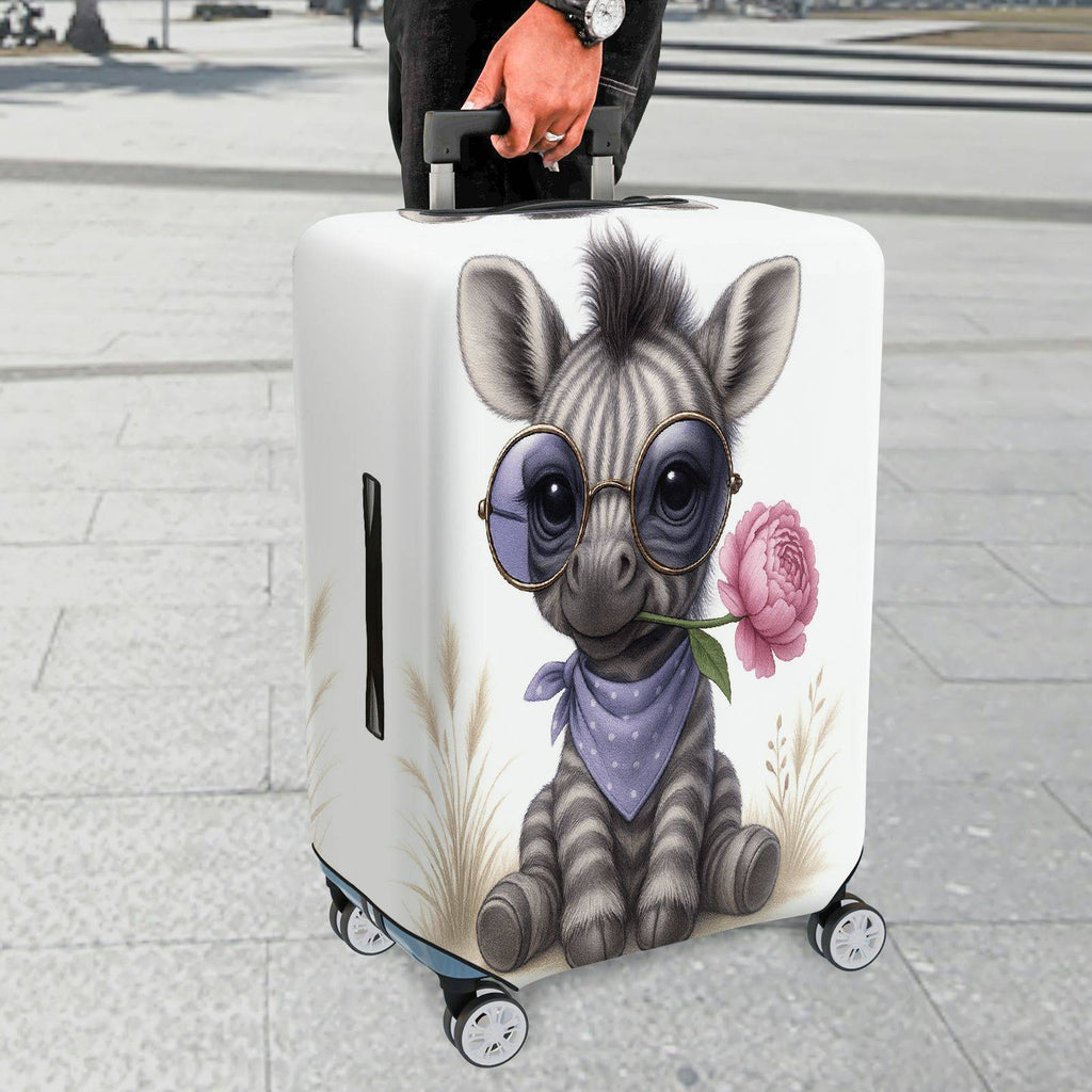 1-Piece Cute Animal Retro Glasses Flower Scarf Design Zebra  Suitcase Luggage Cover, Stretch Protective Sleeve