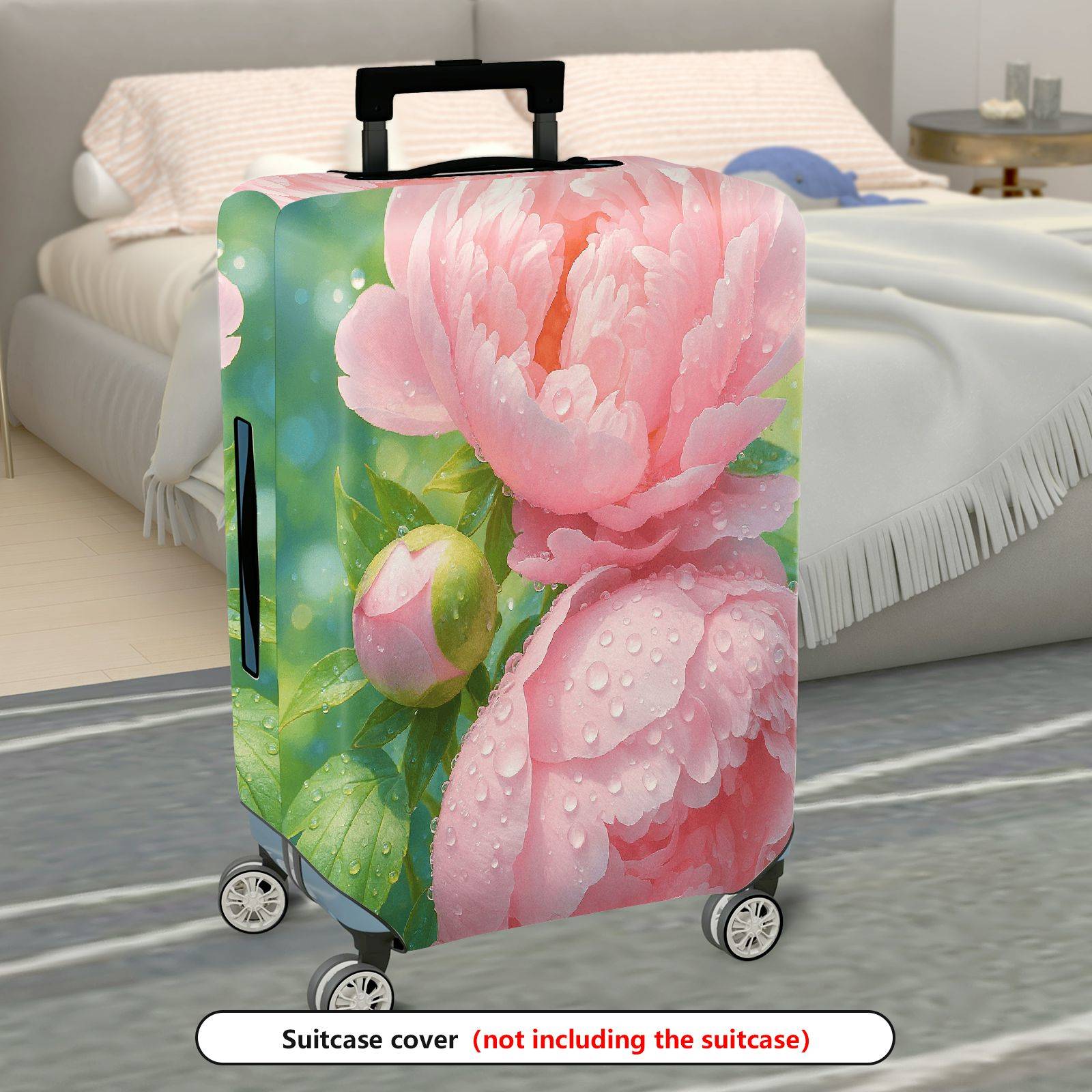 1-Piece Pink Floral Dewy Vibrant Artistic Trendy  Suitcase Luggage Cover, Stretch Protective Sleeve