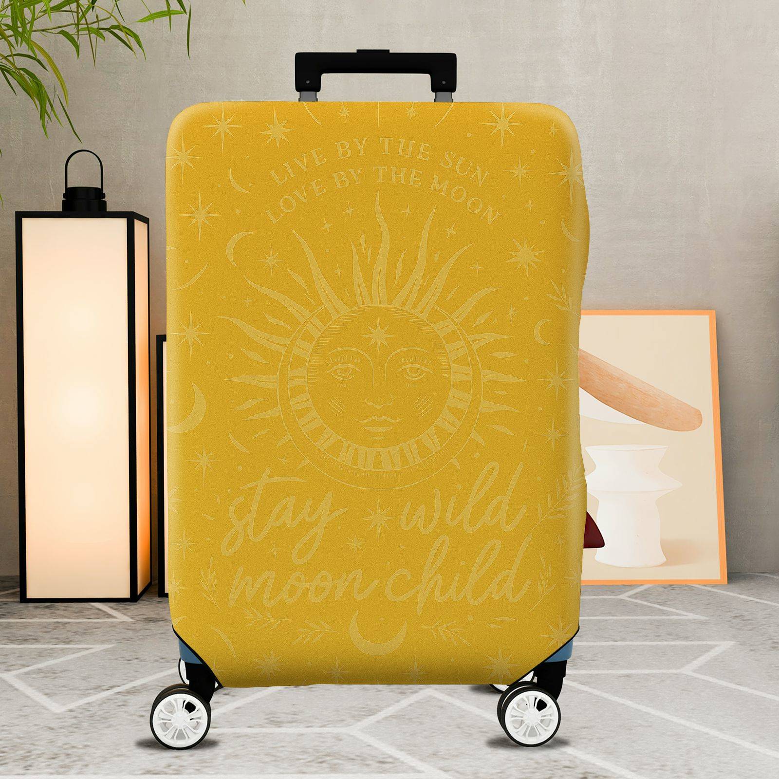 1-Piece Sun Moon Stars Yellow Bohemian Inspirational Cosmic  Suitcase Luggage Cover, Stretch Protective Sleeve