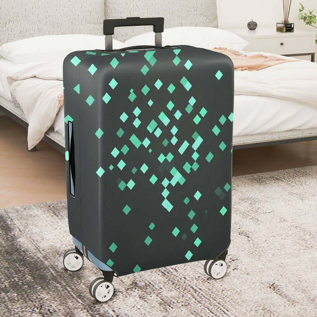 1-Piece Green Geometric Pattern Modern Stylish Chic Travel  Suitcase Luggage Cover, Stretch Protective Sleeve