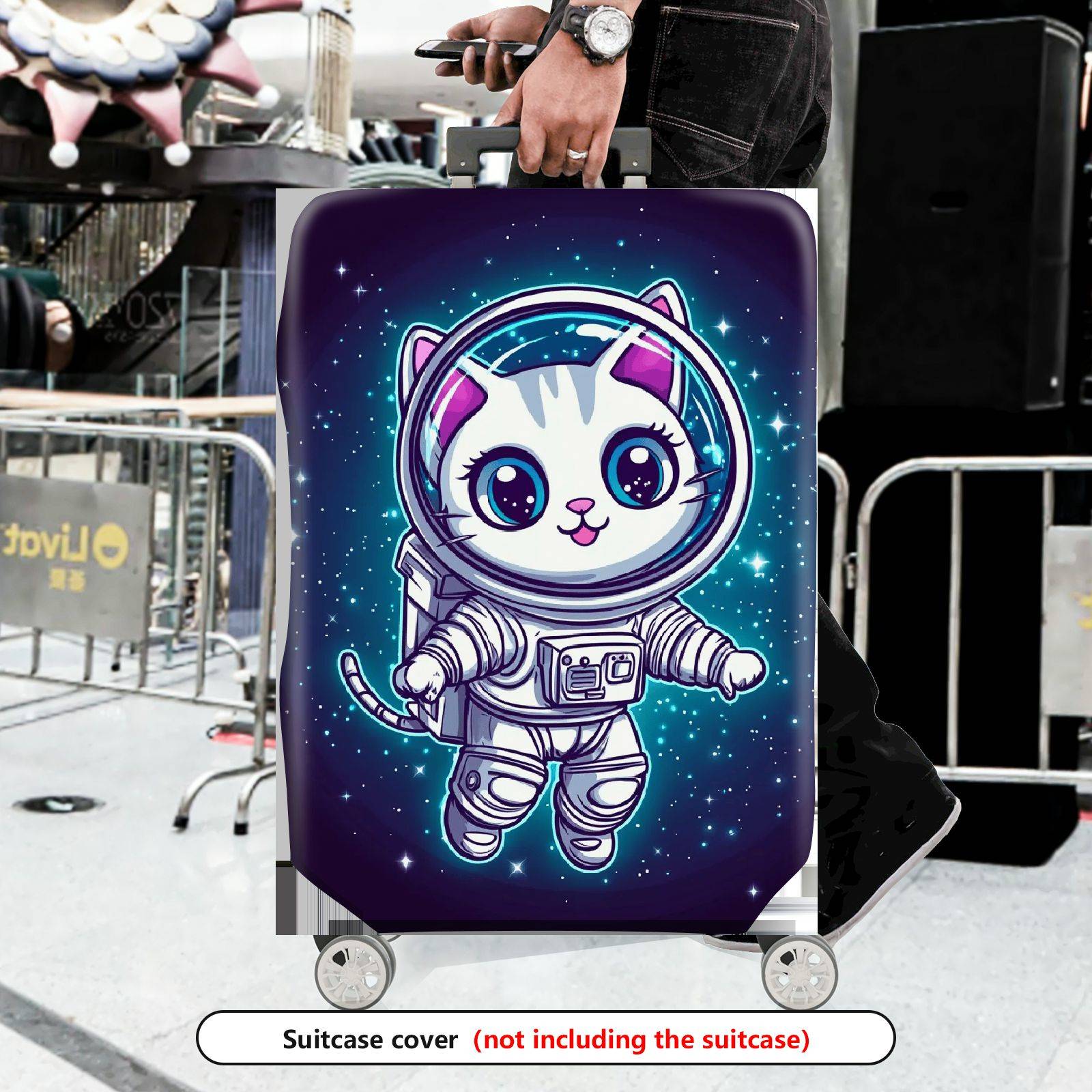 1-Piece Cosmic Kitty Astronaut Space Galaxy Stars  Suitcase Luggage Cover, Stretch Protective Sleeve