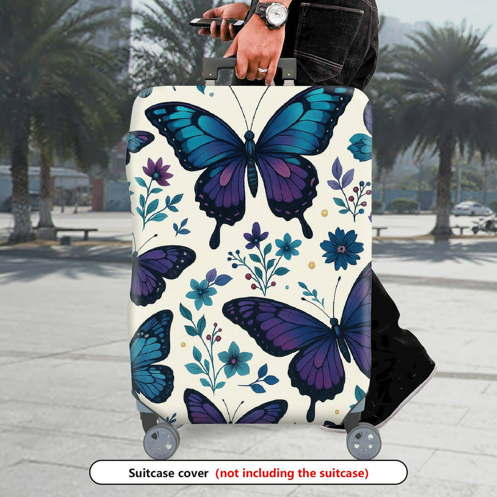 1-Piece Butterfly Floral Blue Purple Artistic Elegant Stylish  Suitcase Luggage Cover, Stretch Protective Sleeve