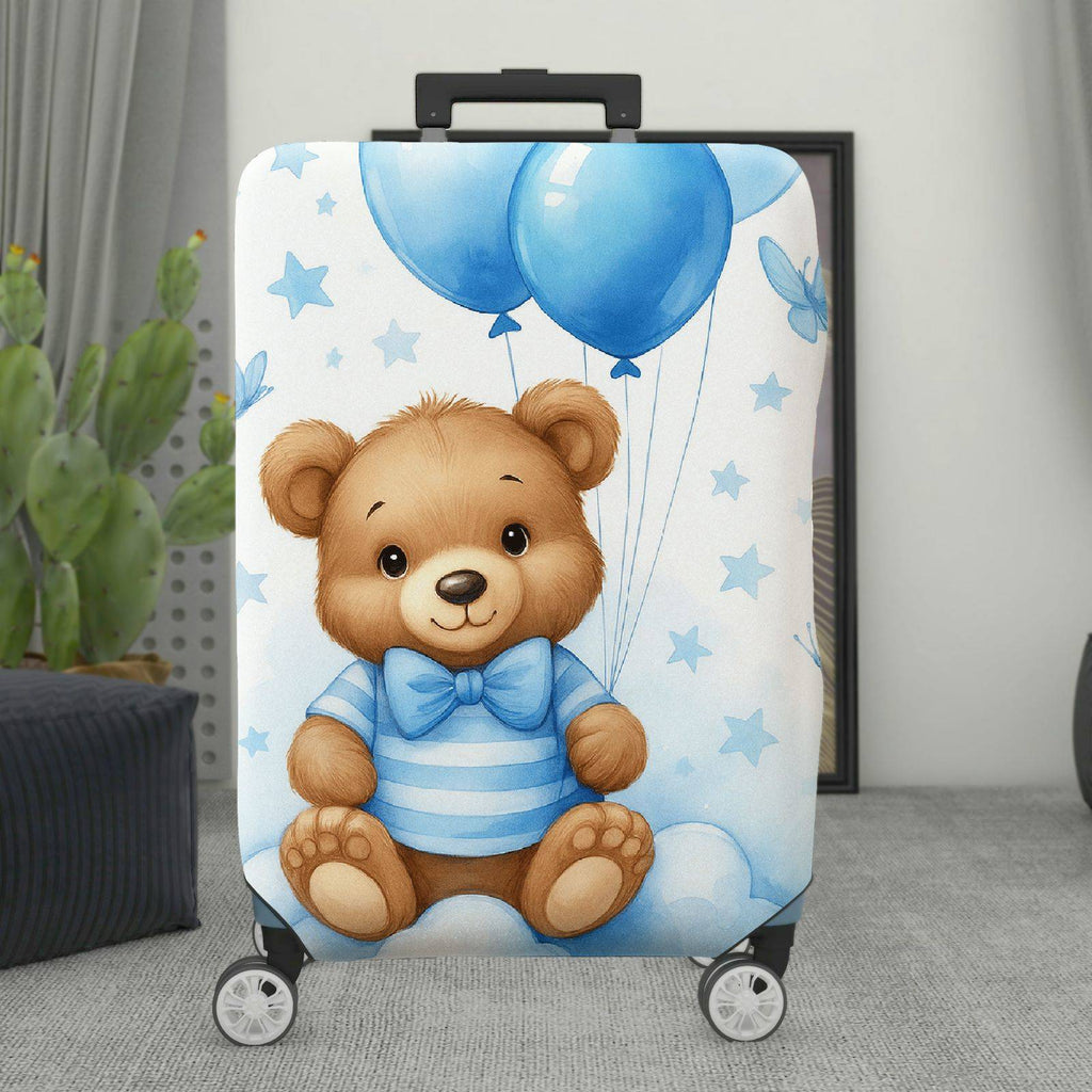 1-Piece Cute Bear Blue Balloon Stars Clouds Butterfly  Suitcase Luggage Cover, Stretch Protective Sleeve