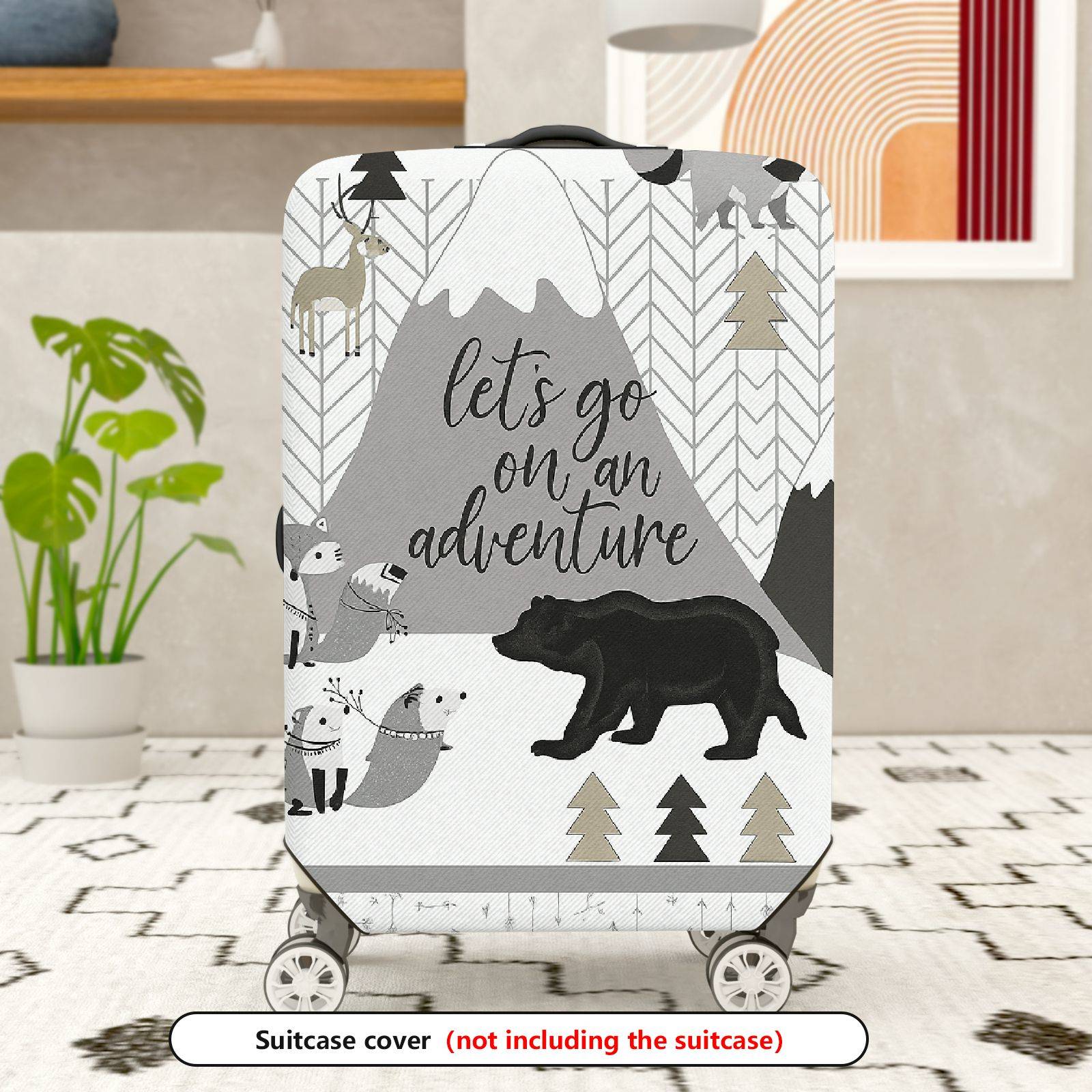 1-Piece Adventure Mountain Animal Forest Stylish Graphic  Suitcase Luggage Cover, Stretch Protective Sleeve