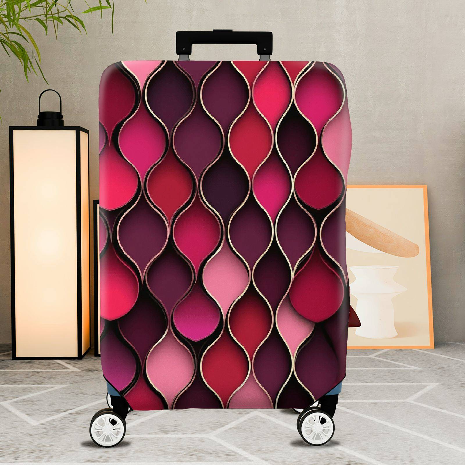 1-Piece Red Pink Geometric Abstract Modern Stylish  Suitcase Luggage Cover, Stretch Protective Sleeve