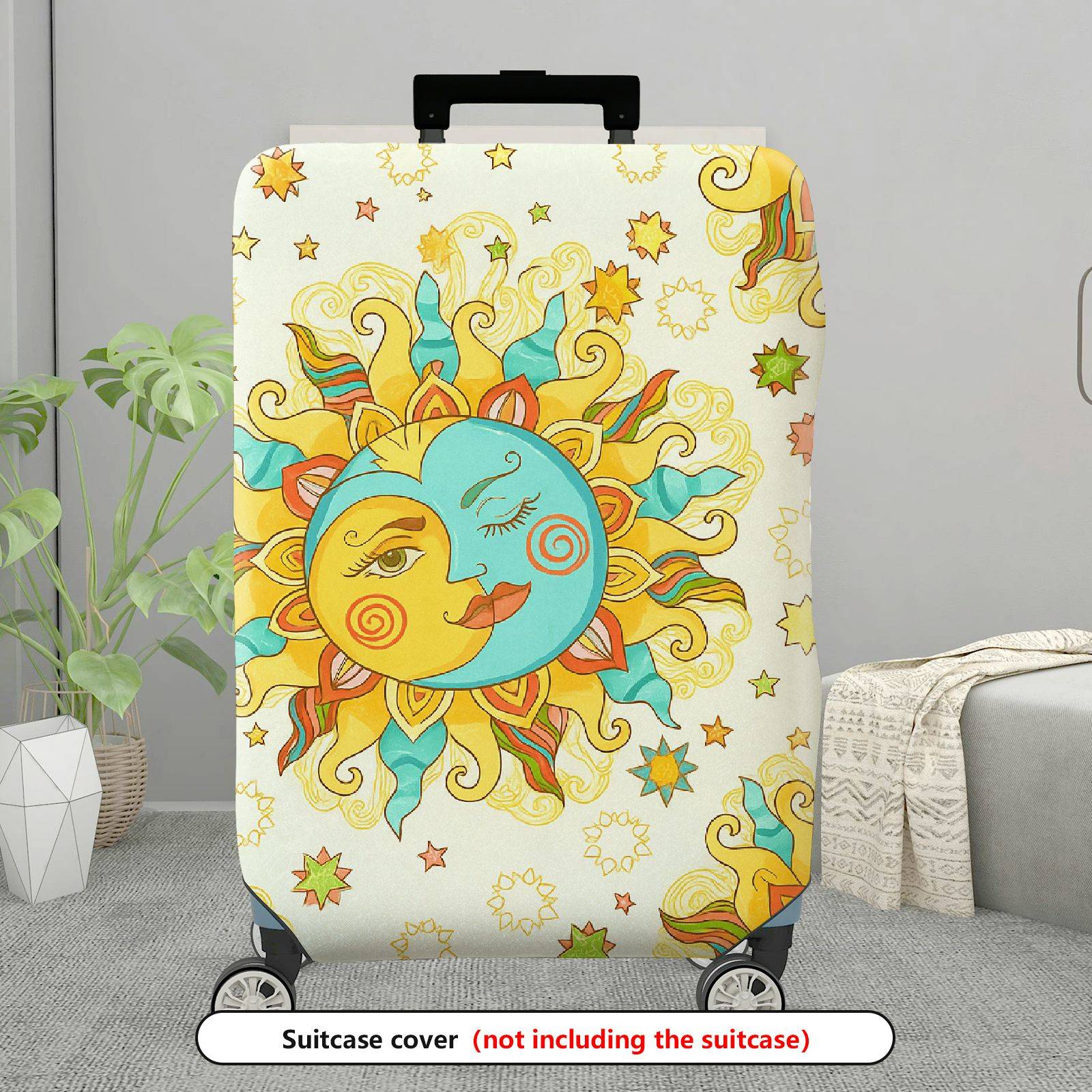 1-Piece Sun Moon Star Astrology Zodiac Abstract Artistic  Suitcase Luggage Cover, Stretch Protective Sleeve