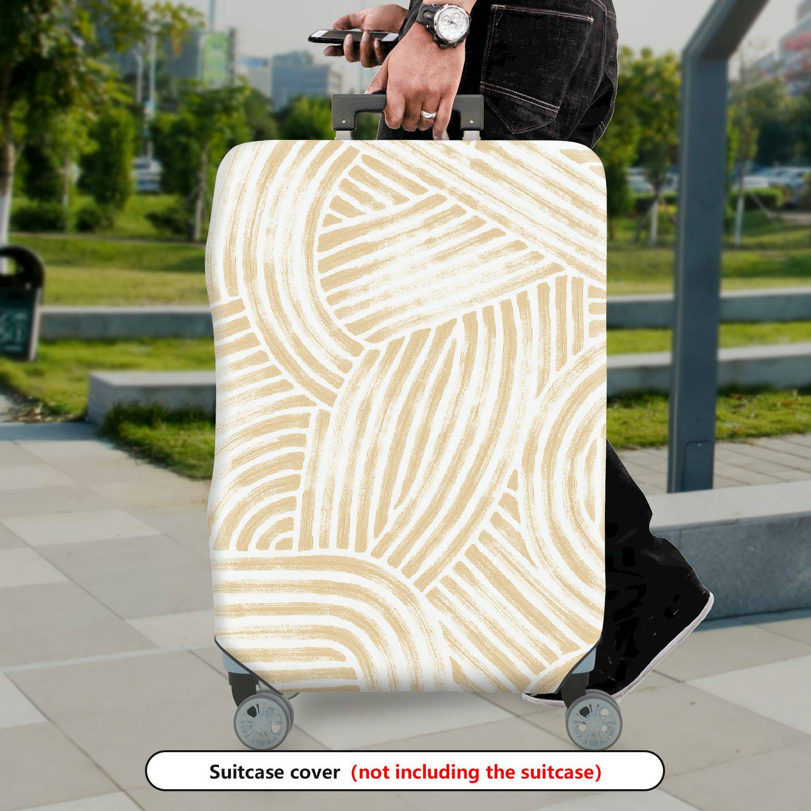 1-Piece Abstract Stripe Beige Pattern Simple Elegant Minimalist Stylish  Suitcase Luggage Cover, Stretch Protective Sleeve