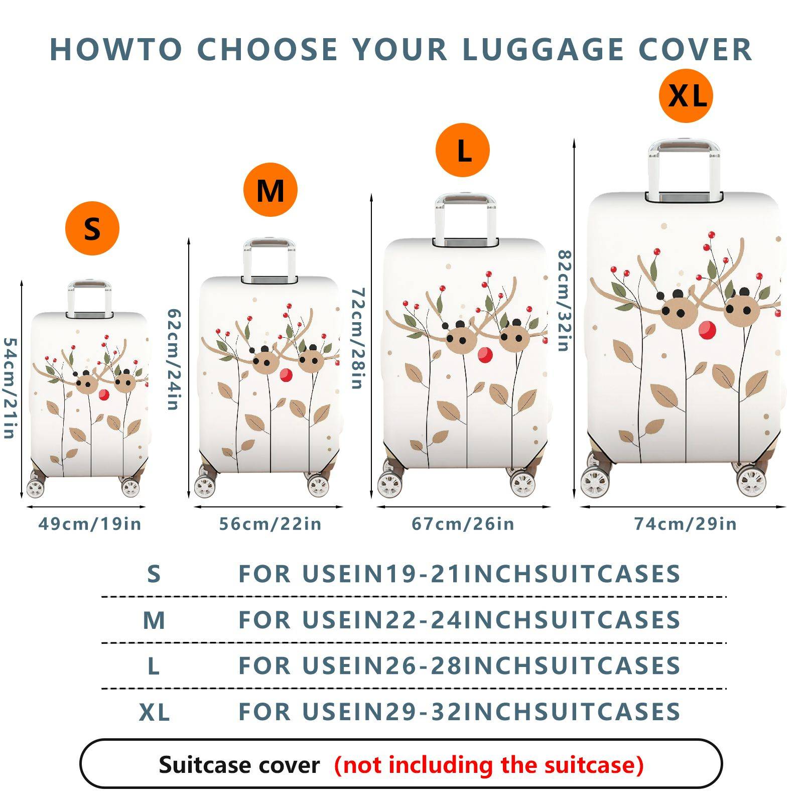 1-Piece Reindeer Leaf Berry Antler Holiday  Suitcase Luggage Cover, Stretch Protective Sleeve