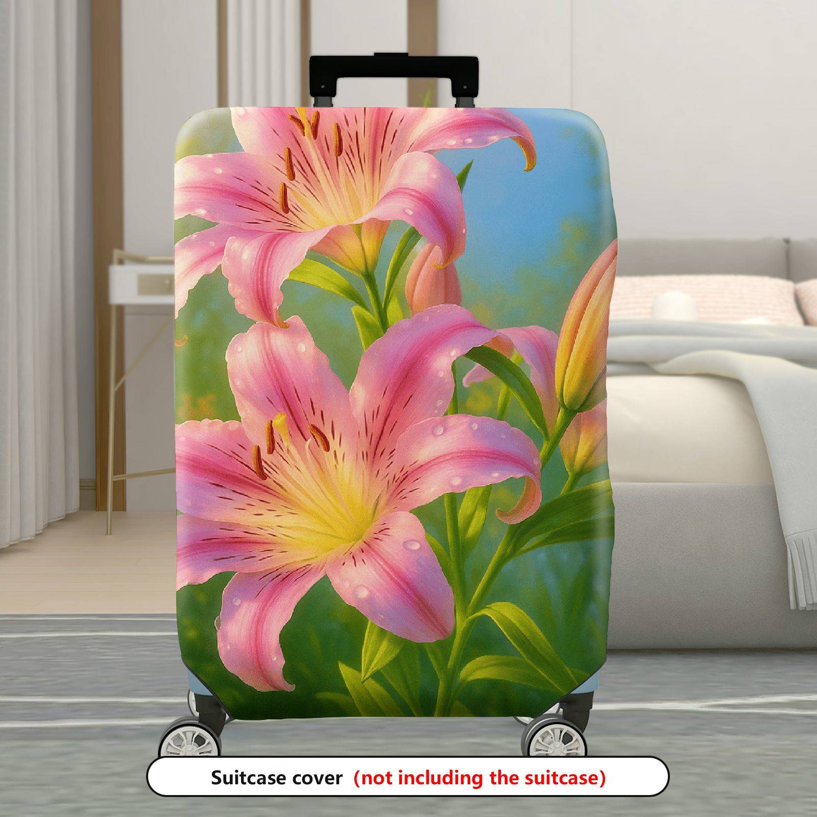 1-Piece Pink Lily Flower Nature Artistic Beautiful Colorful  Suitcase Luggage Cover, Stretch Protective Sleeve