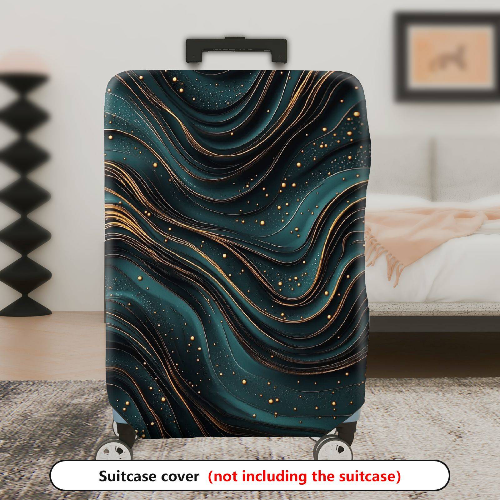 1-Piece Abstract Waves Pattern Teal Gold Artistic Modern  Suitcase Luggage Cover, Stretch Protective Sleeve