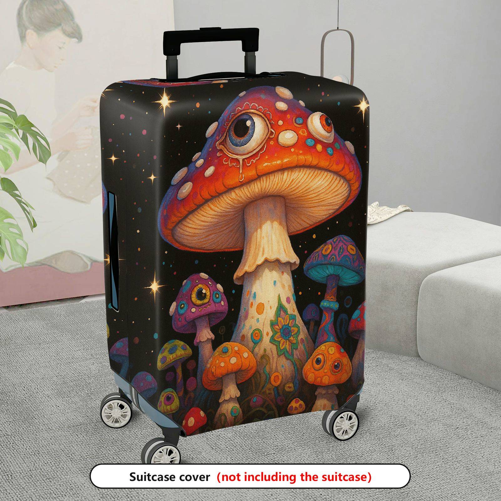 1-Piece Colorful Cosmic Psychedelic Fantasy Mushroom Eye  Suitcase Luggage Cover, Stretch Protective Sleeve