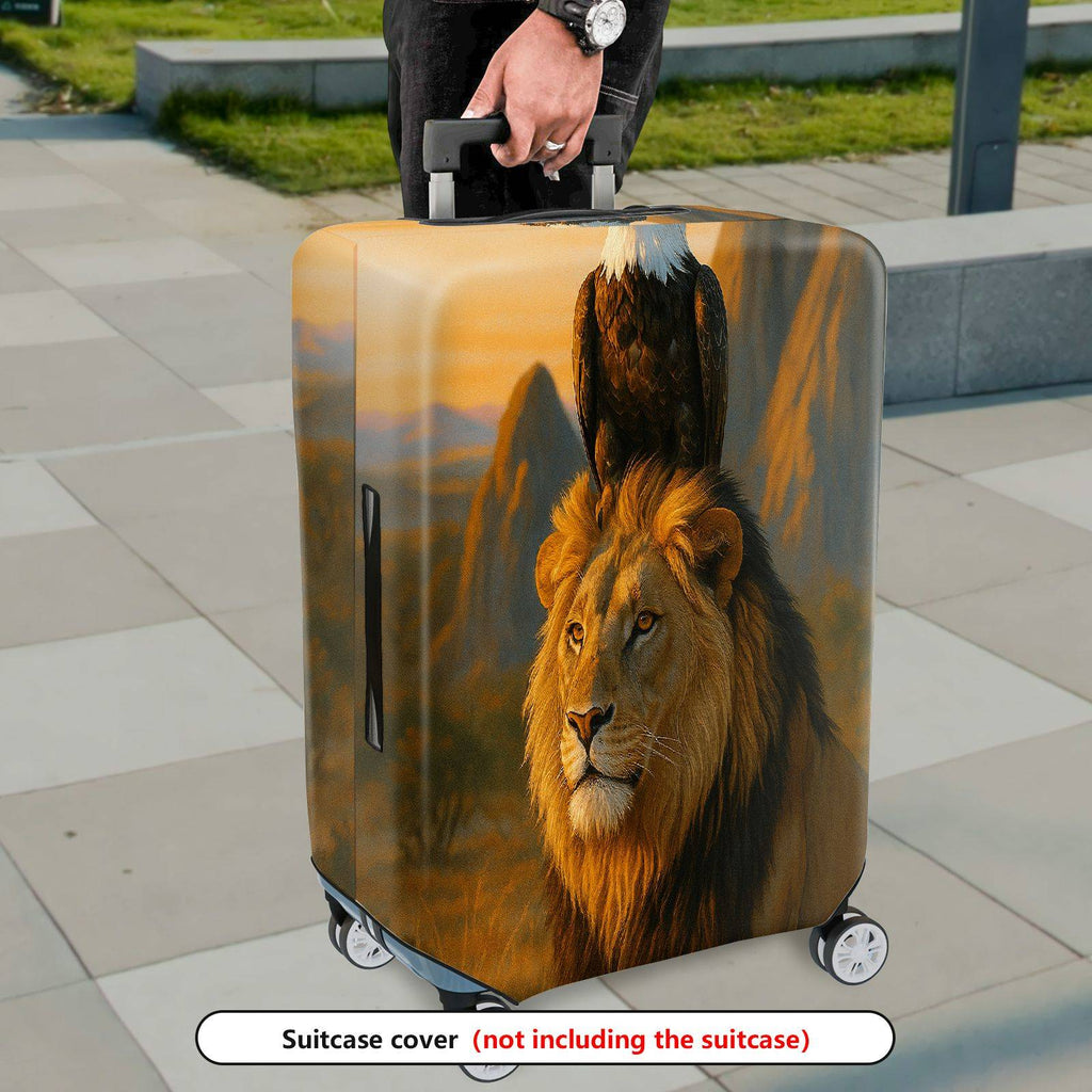 1-Piece Lion Eagle Sunset Landscape Animal Art Nature  Suitcase Luggage Cover, Stretch Protective Sleeve
