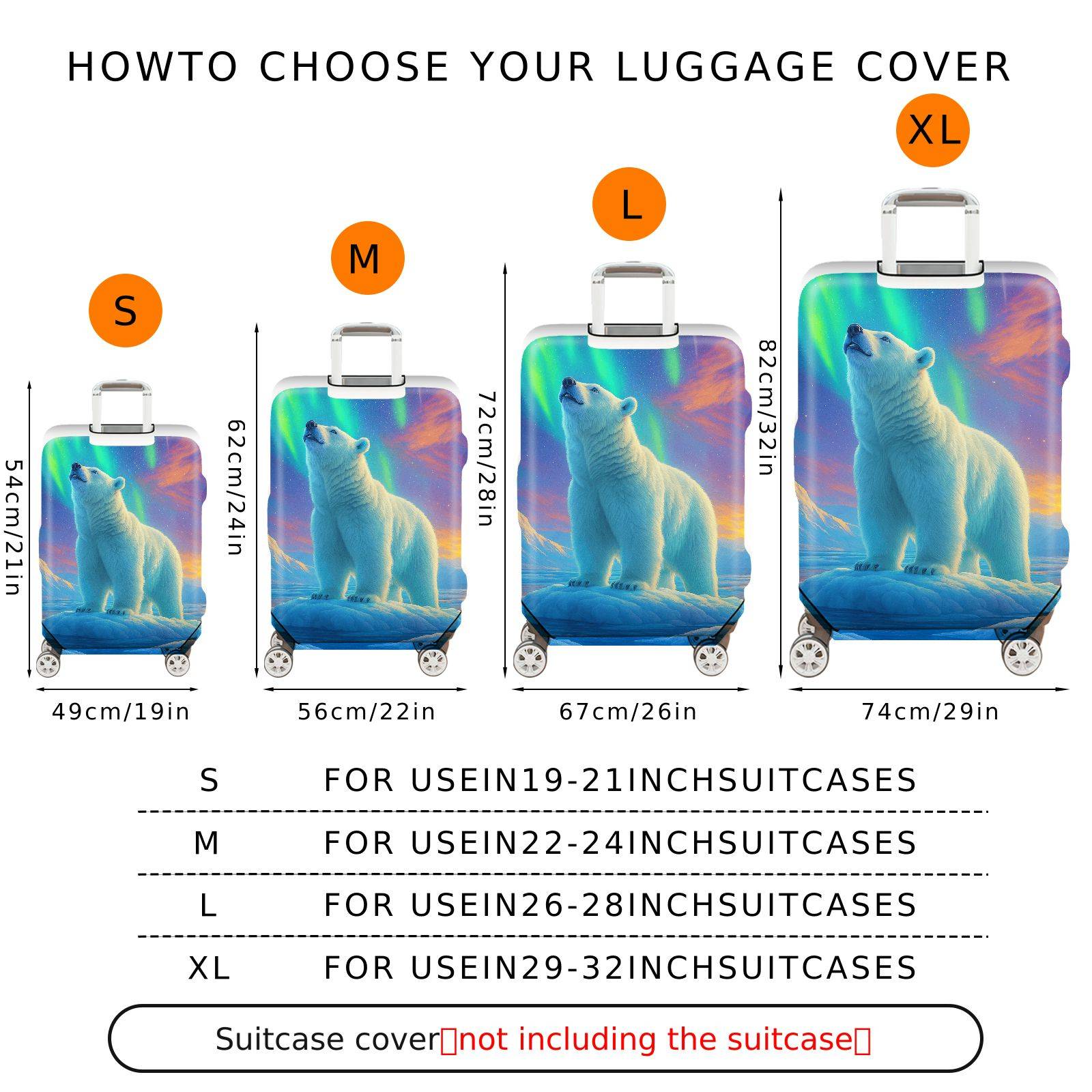 1-Piece Polar Bear Aurora Landscape Nature Wildlife  Suitcase Luggage Cover, Stretch Protective Sleeve