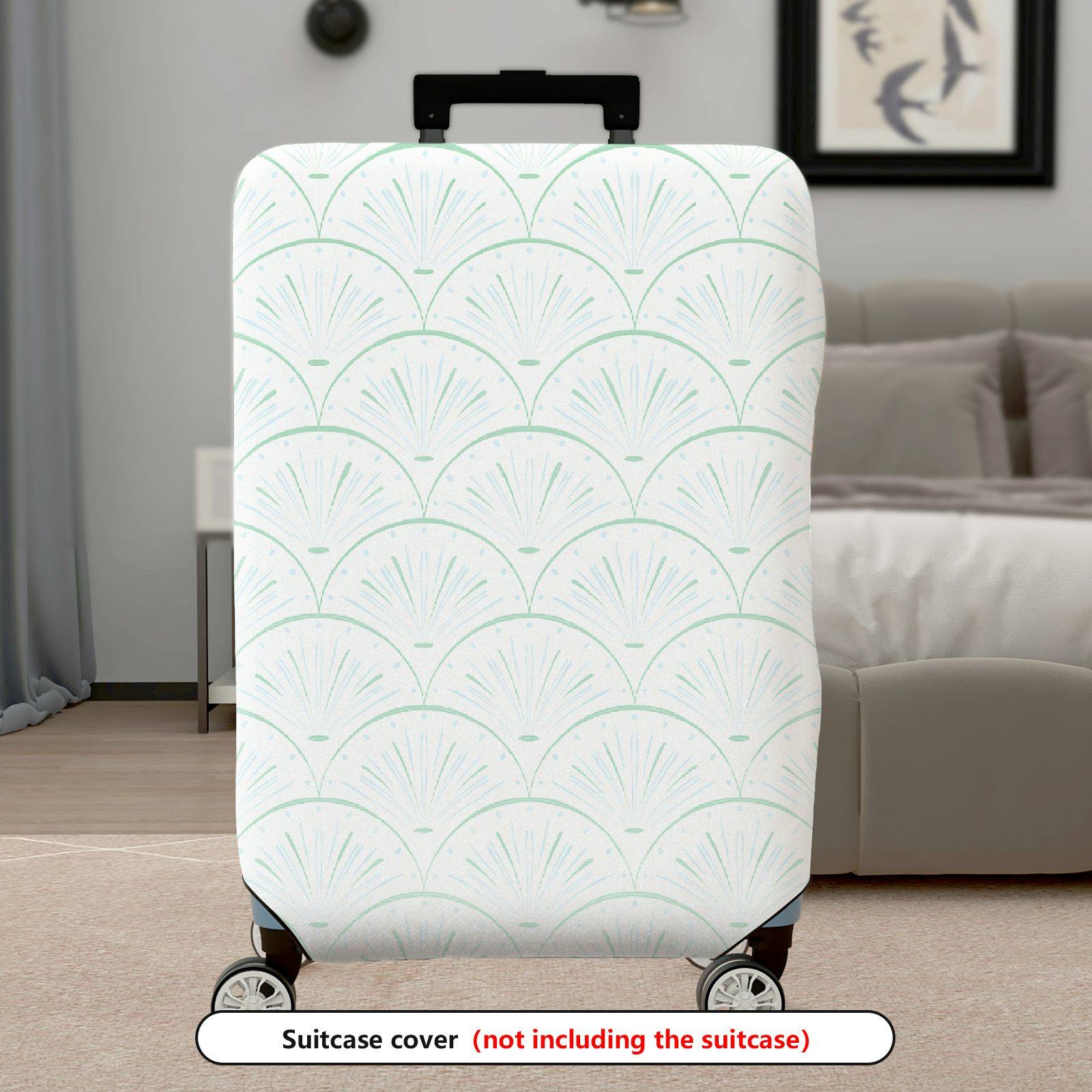 1-Piece Abstract Geometric  Green Scallop Pattern  Suitcase Luggage Cover, Stretch Protective Sleeve