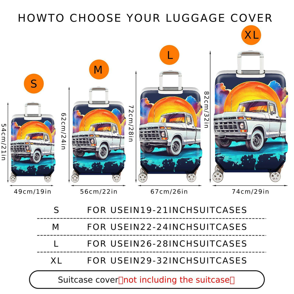 1-Piece Retro Sunset Truck Sky Artistic Colorful  Suitcase Luggage Cover, Stretch Protective Sleeve
