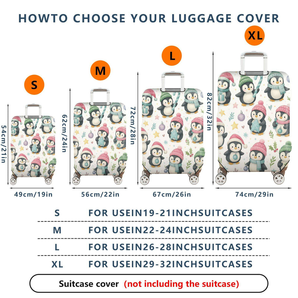 1-Piece Cute Festive Penguin Winter Holiday Christmas  Suitcase Luggage Cover, Stretch Protective Sleeve