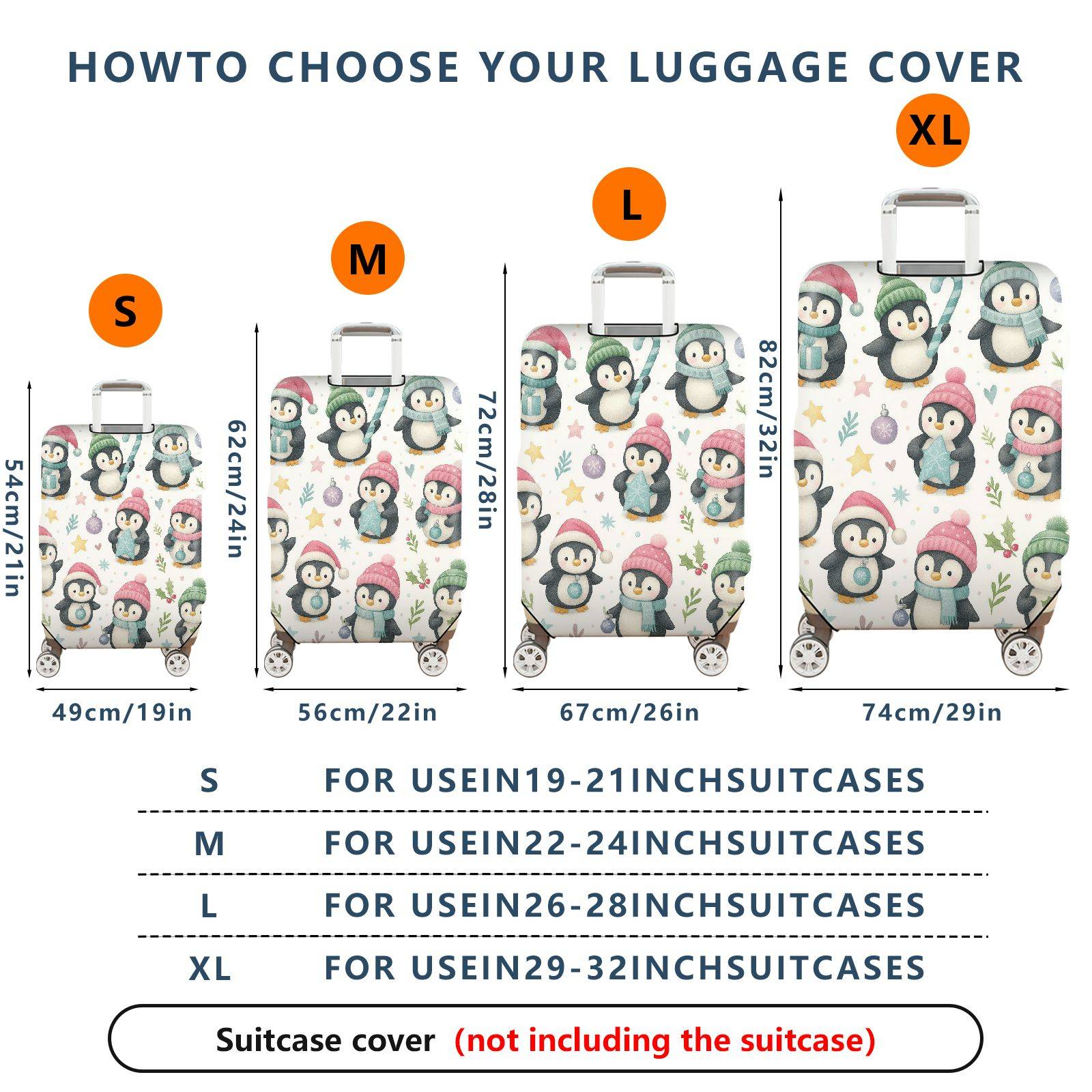 1-Piece Cute Festive Penguin Winter Holiday Christmas  Suitcase Luggage Cover, Stretch Protective Sleeve