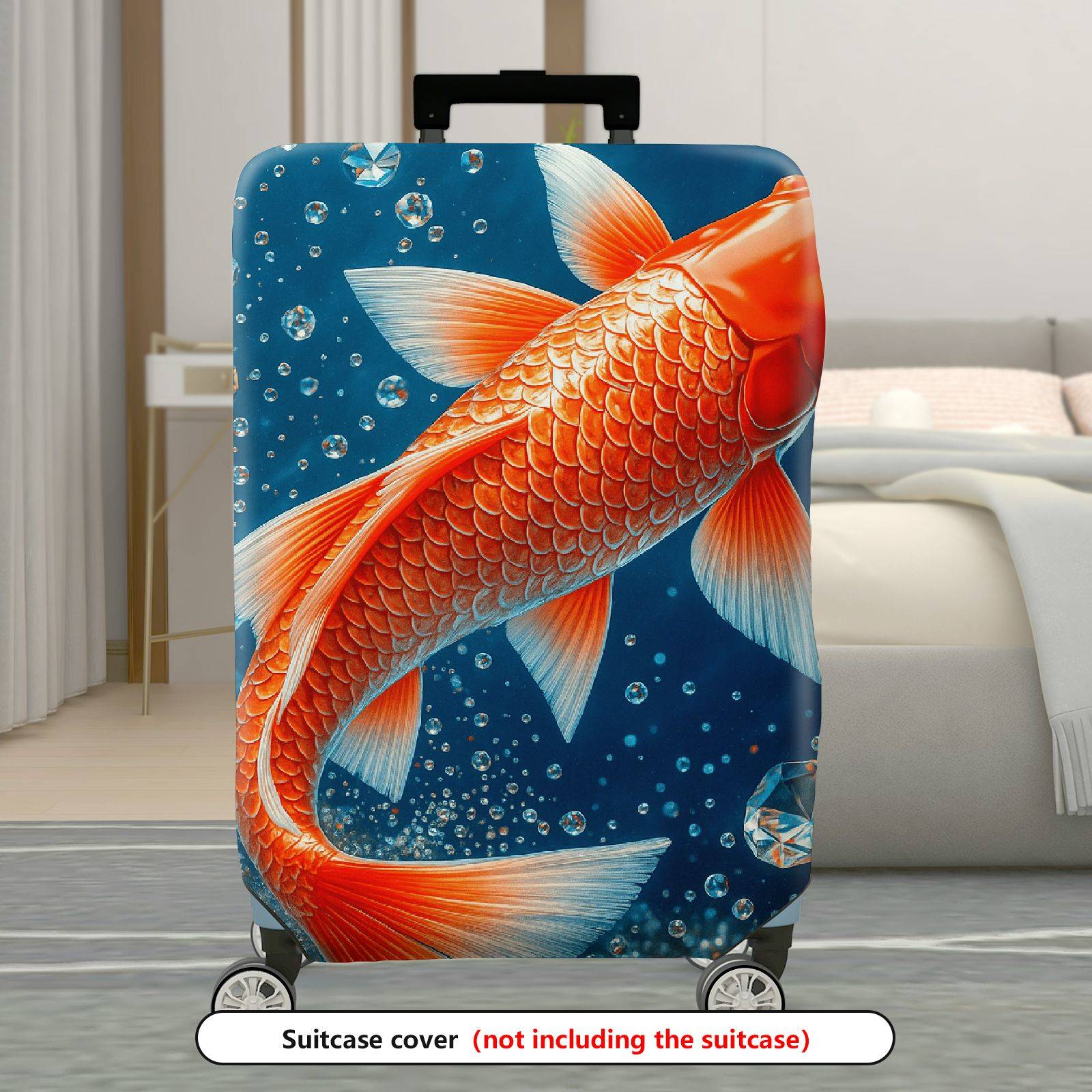 1-Piece Fish Water Bubbles Blue Orange Creative Artistic  Suitcase Luggage Cover, Stretch Protective Sleeve
