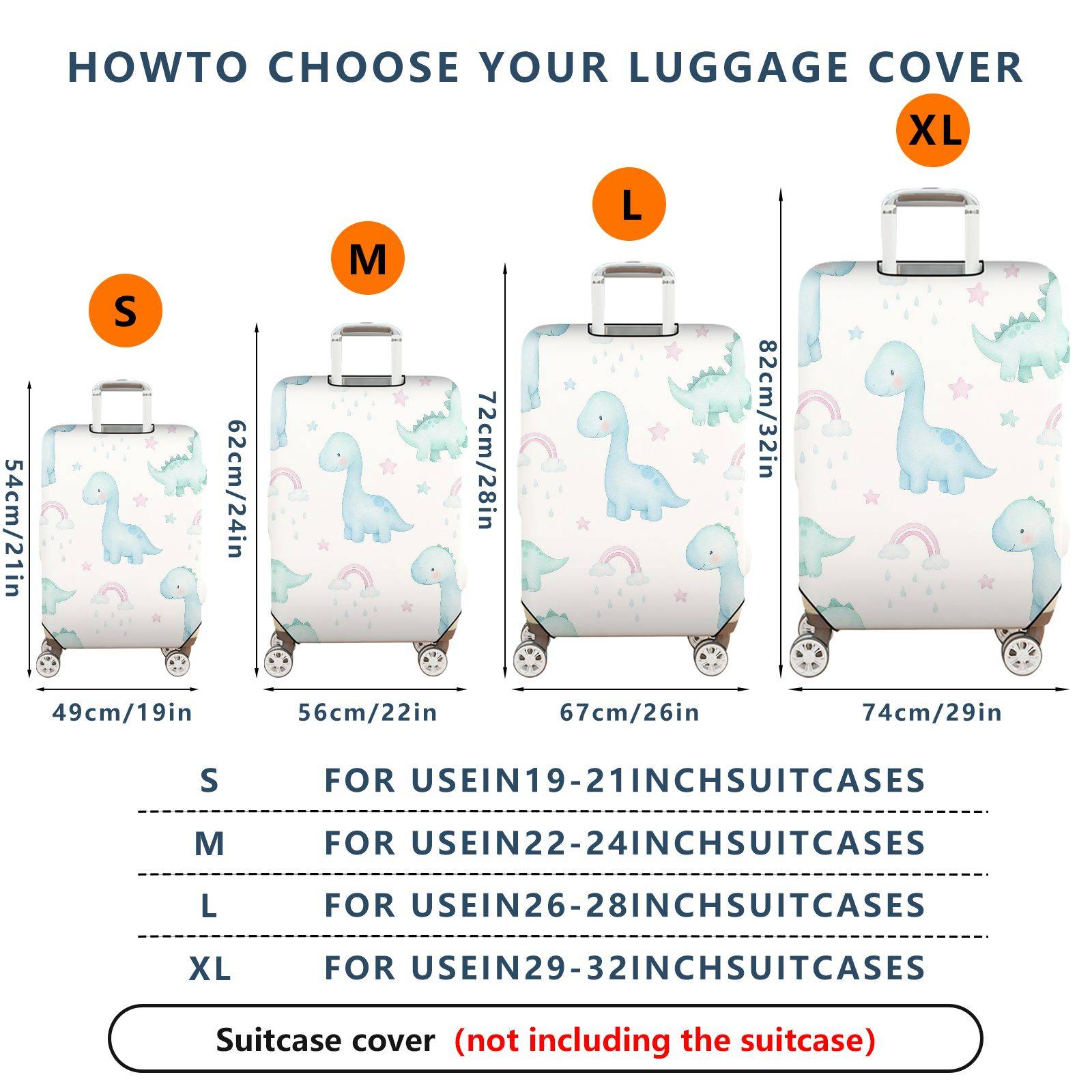 1-Piece Cute  Dinosaur Rainbow Star Cloud  Suitcase Luggage Cover, Stretch Protective Sleeve