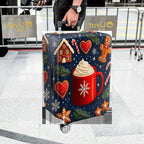 1-Piece Christmas Holiday Winter Mug Gingerbread Heart  Suitcase Luggage Cover, Stretch Protective Sleeve
