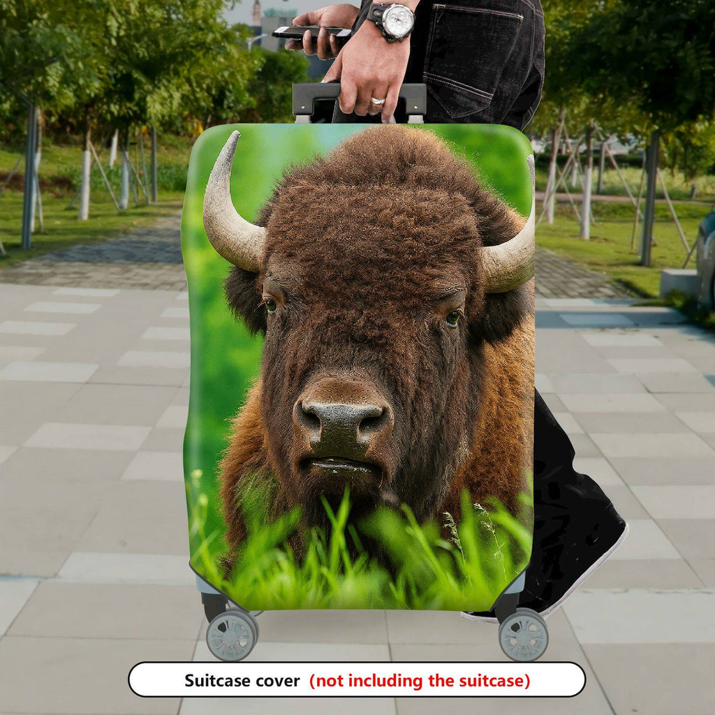 1-Piece Animal Wildlife Nature Green Buffalo Grass  Suitcase Luggage Cover, Stretch Protective Sleeve