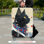 1-Piece Black Cat Heart Love Red Artistic  Suitcase Luggage Cover, Stretch Protective Sleeve