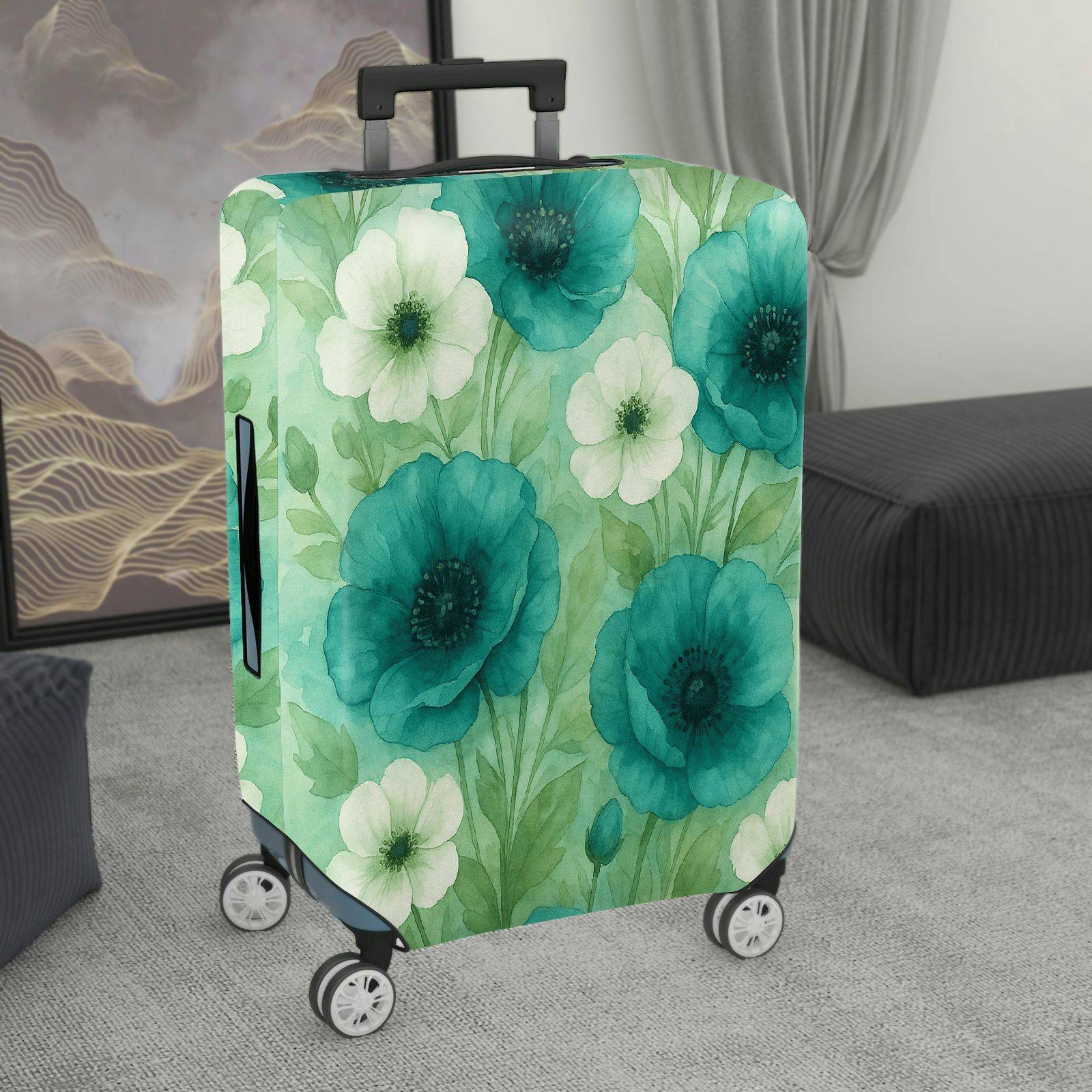 1-Piece Green Floral Nature Abstract Artistic  Suitcase Luggage Cover, Stretch Protective Sleeve