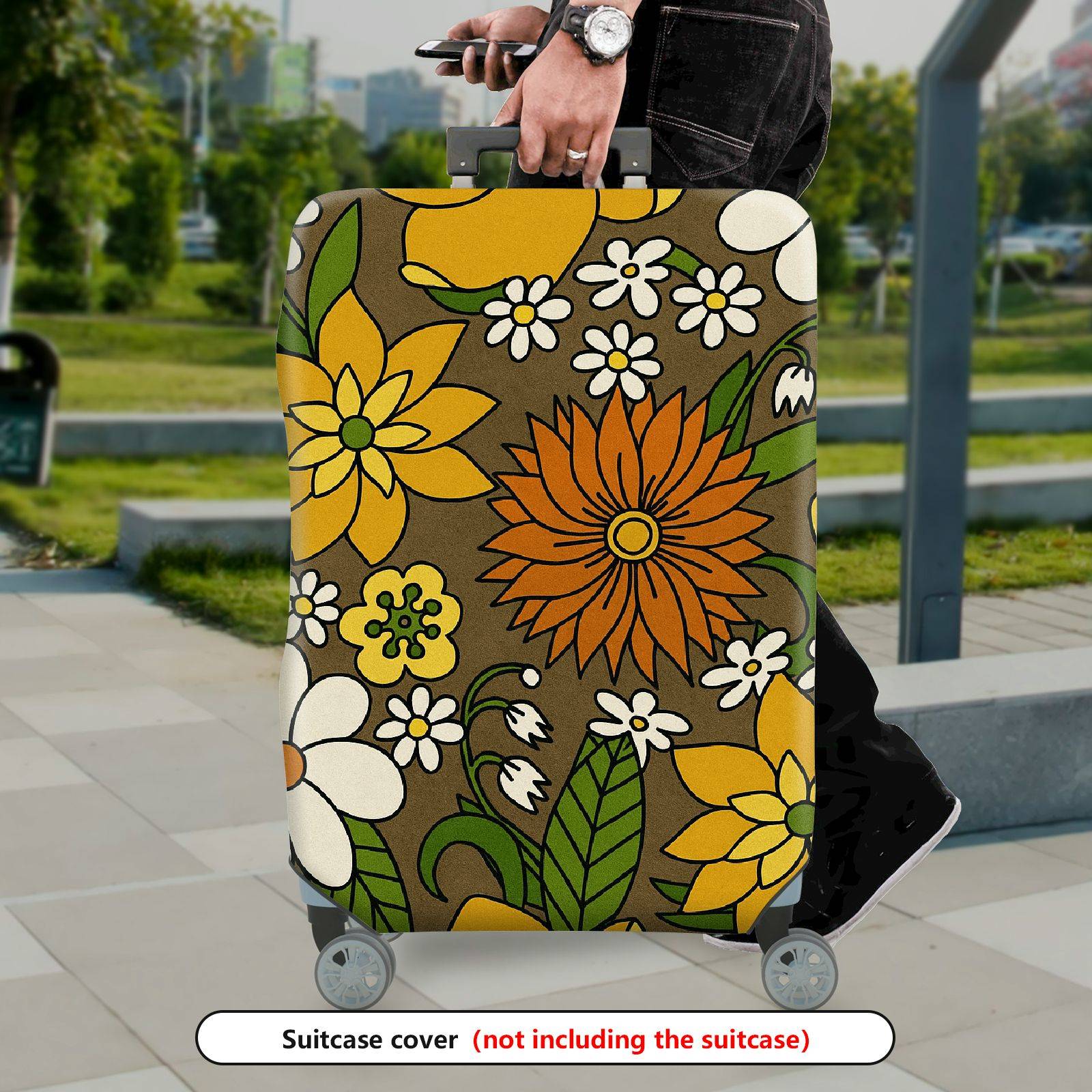 1-Piece Floral Pattern Retro Vintage Colorful Artistic Luggage  Suitcase Luggage Cover, Stretch Protective Sleeve