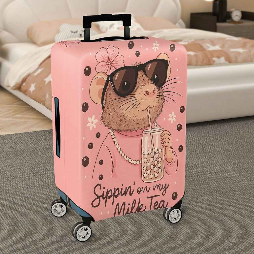 1-Piece Animal Bubble Tea Sunglasses Flower Jewelry  Suitcase Luggage Cover, Stretch Protective Sleeve