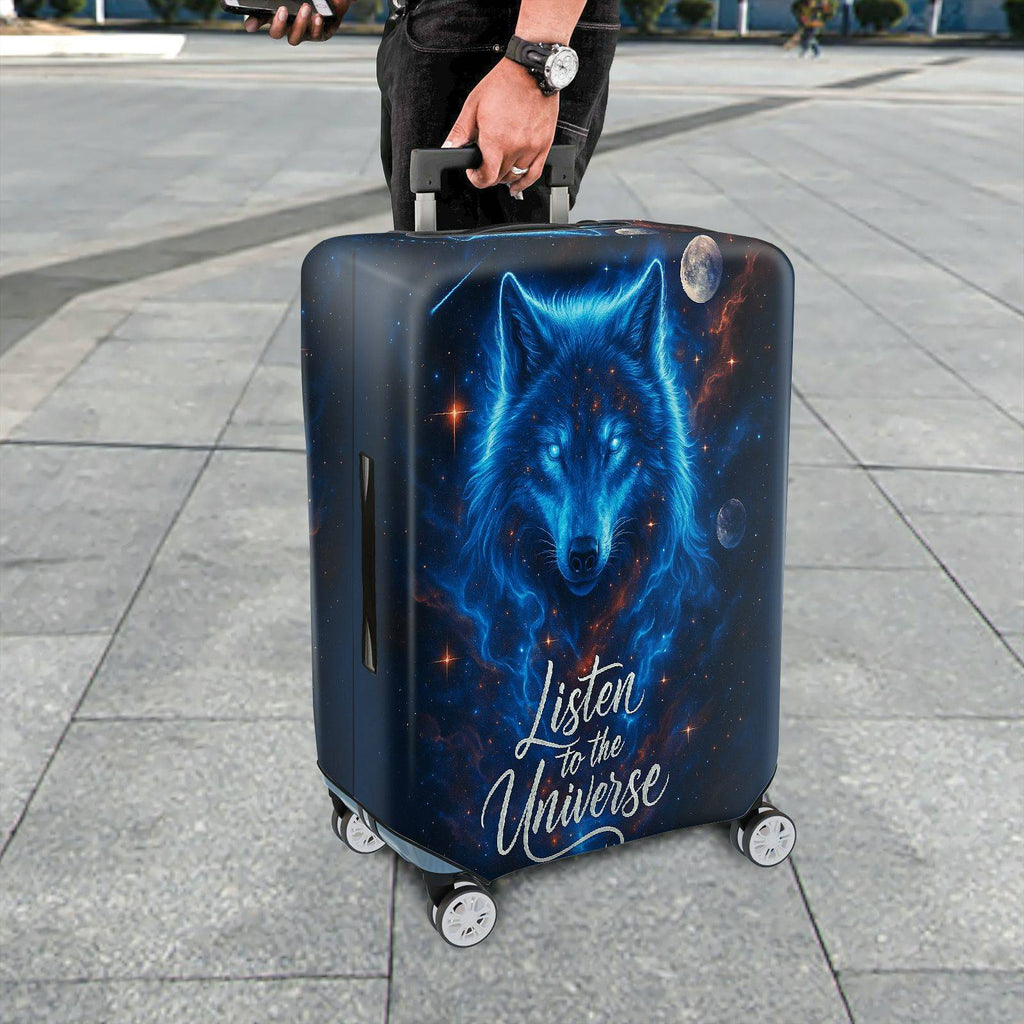 1-Piece Cosmic Wolf Galaxy Stars Moon Text  Suitcase Luggage Cover, Stretch Protective Sleeve