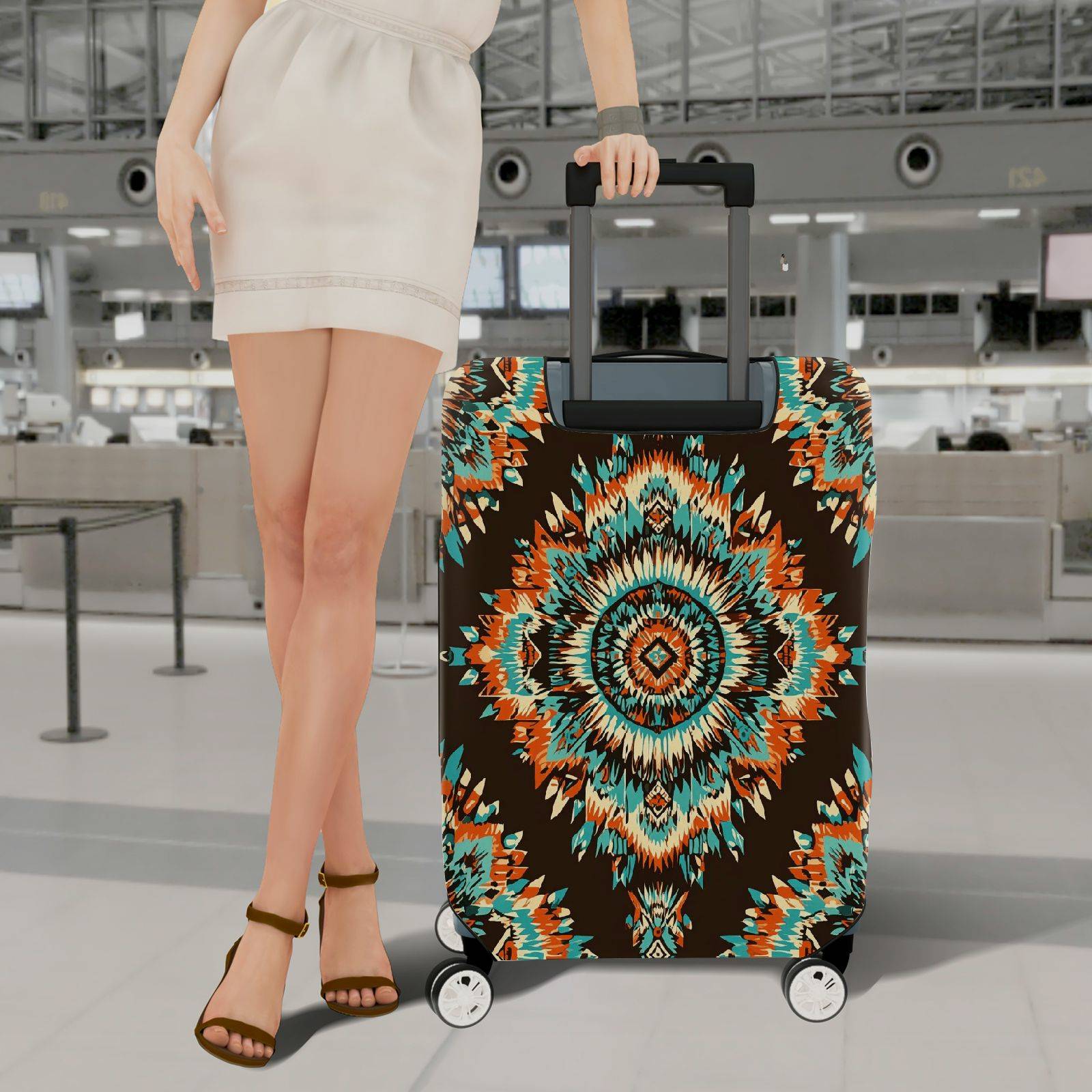 1-Piece Colorful Geometric Ethnic Aztec Mandala Tribal  Suitcase Luggage Cover, Stretch Protective Sleeve