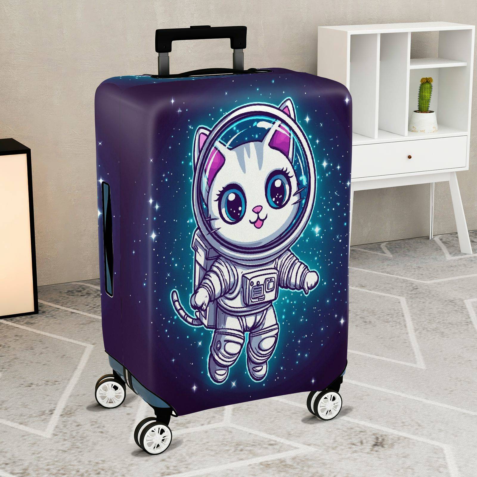 1-Piece Cosmic Kitty Astronaut Space Galaxy Stars  Suitcase Luggage Cover, Stretch Protective Sleeve