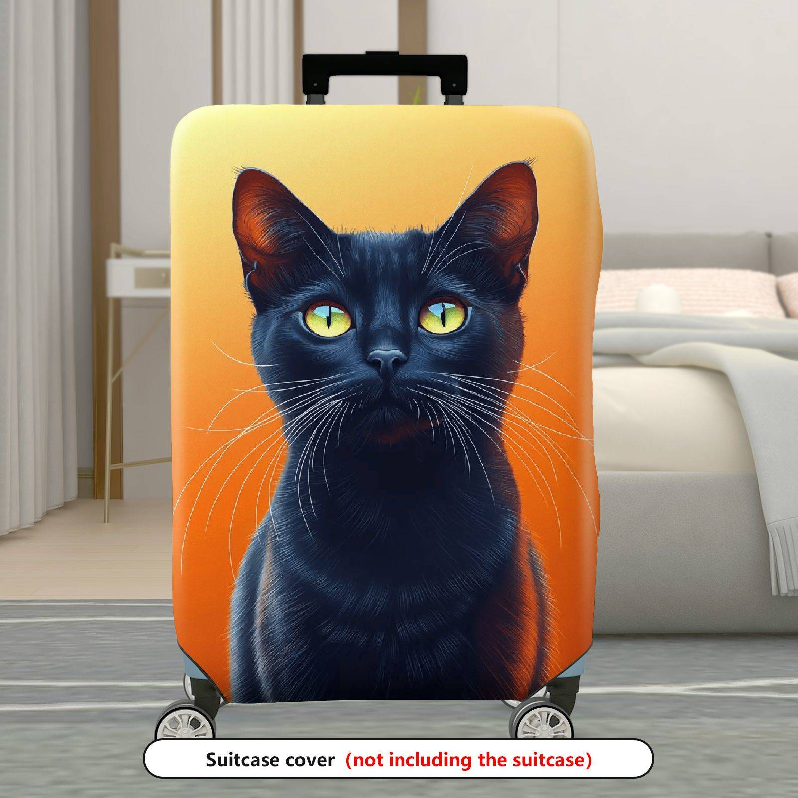 1-Piece Black Cat Orange Artistic Stylish Unique Eye-Catching  Suitcase Luggage Cover, Stretch Protective Sleeve