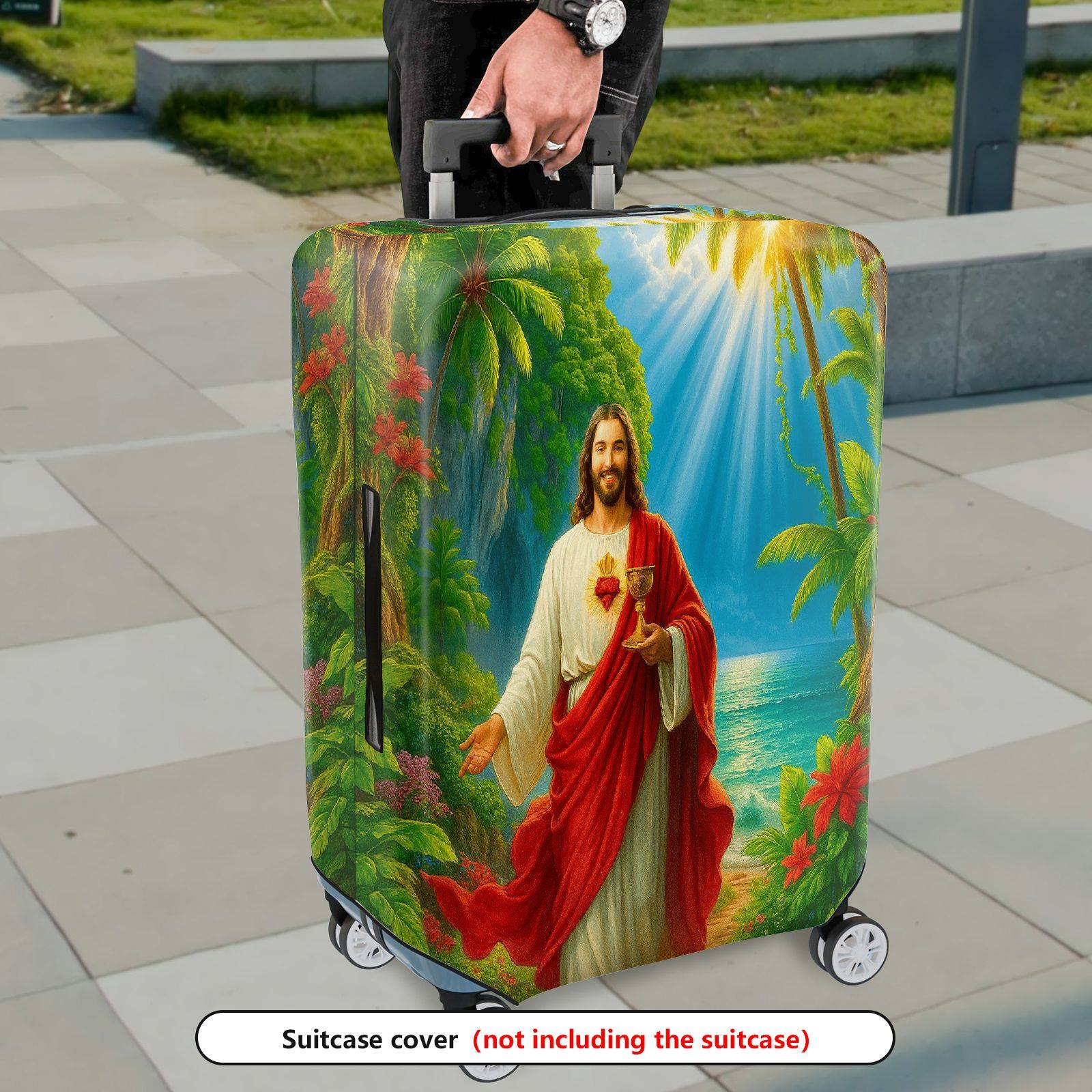1-Piece Jesus Tropical Nature Spiritual Artistic Colorful  Suitcase Luggage Cover, Stretch Protective Sleeve