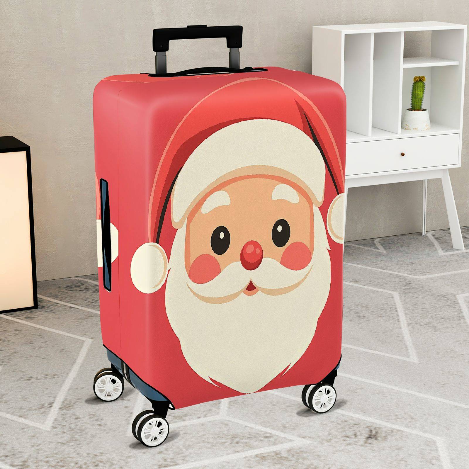 1-Piece Santa Claus Cute Red Christmas Holiday Festive  Suitcase Luggage Cover, Stretch Protective Sleeve