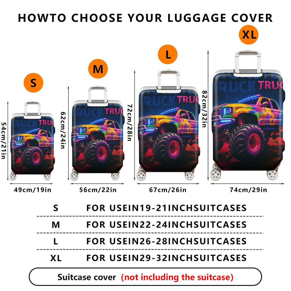 1-Piece Truck Colorful Night Glow Artistic Graphic  Suitcase Luggage Cover, Stretch Protective Sleeve