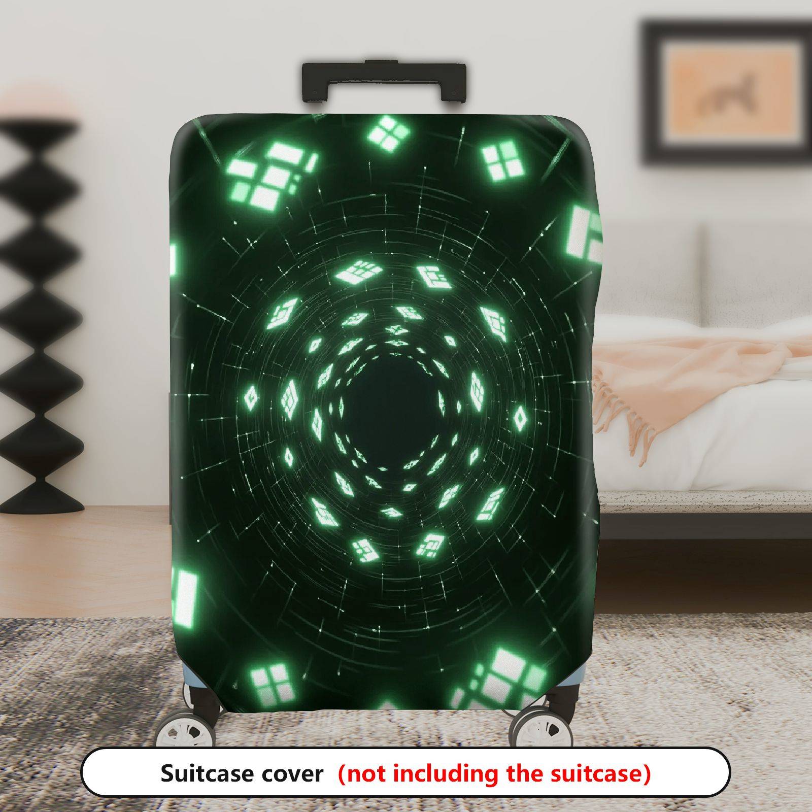 1-Piece Geometric Futuristic  Abstract Digital Matrix  Suitcase Luggage Cover, Stretch Protective Sleeve