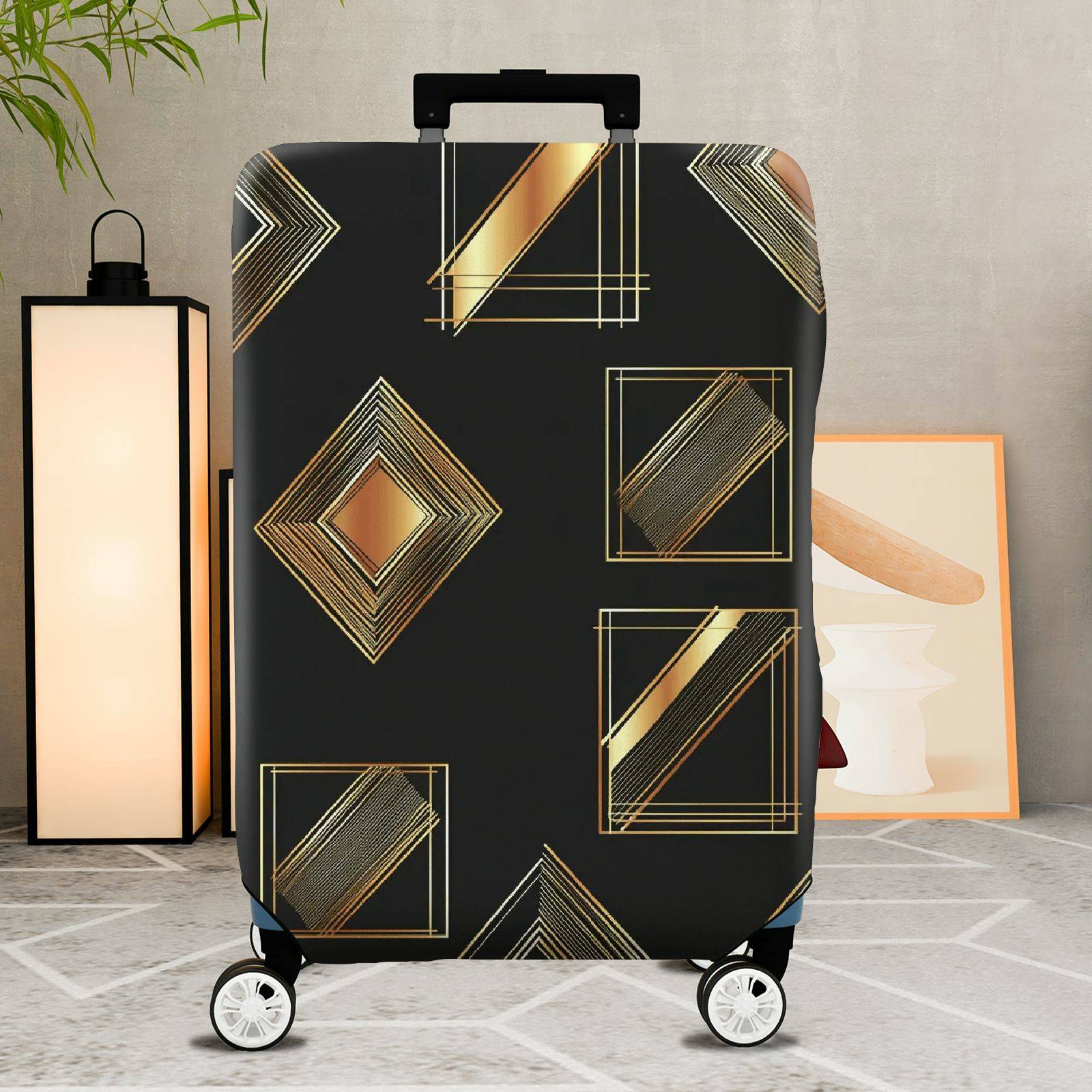 1-Piece Geometric Gold Metallic Abstract Elegant Stylish Artistic  Suitcase Luggage Cover, Stretch Protective Sleeve